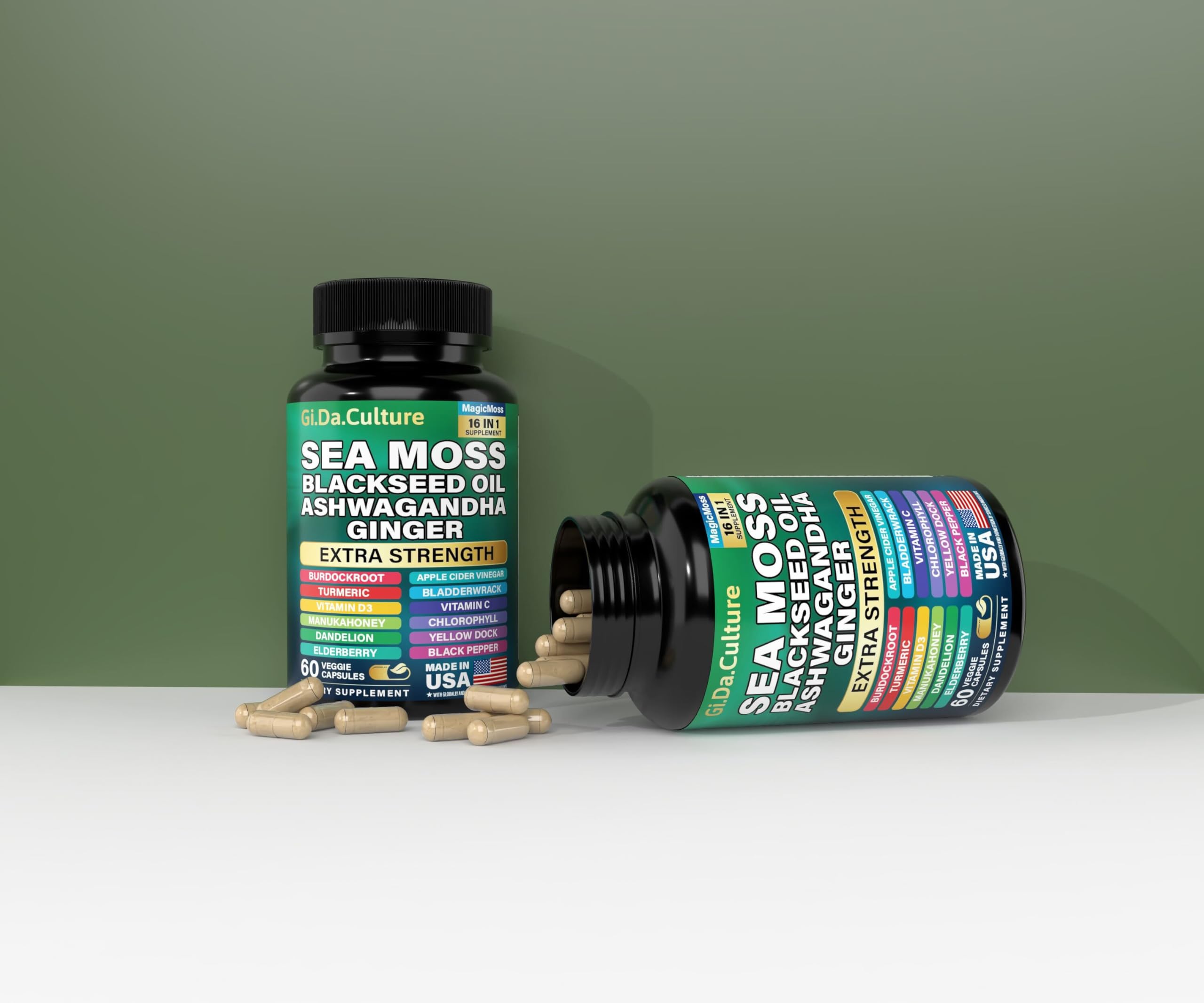 Gi.Da.Culture Sea Moss Capsules in a lifestyle setting