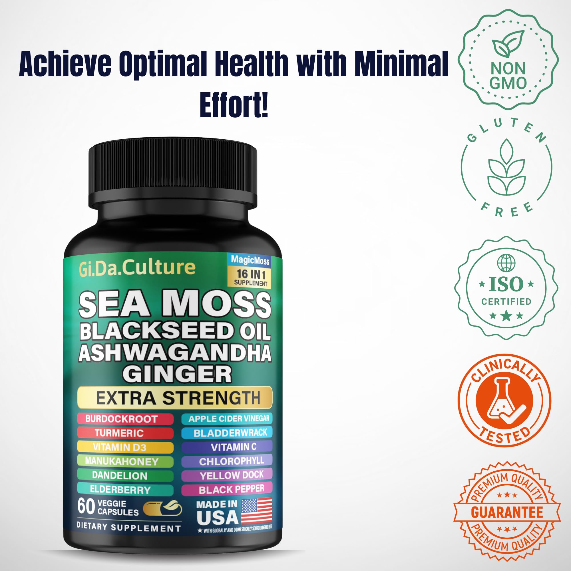 Gi.Da.Culture Sea Moss Capsules on a wooden table
