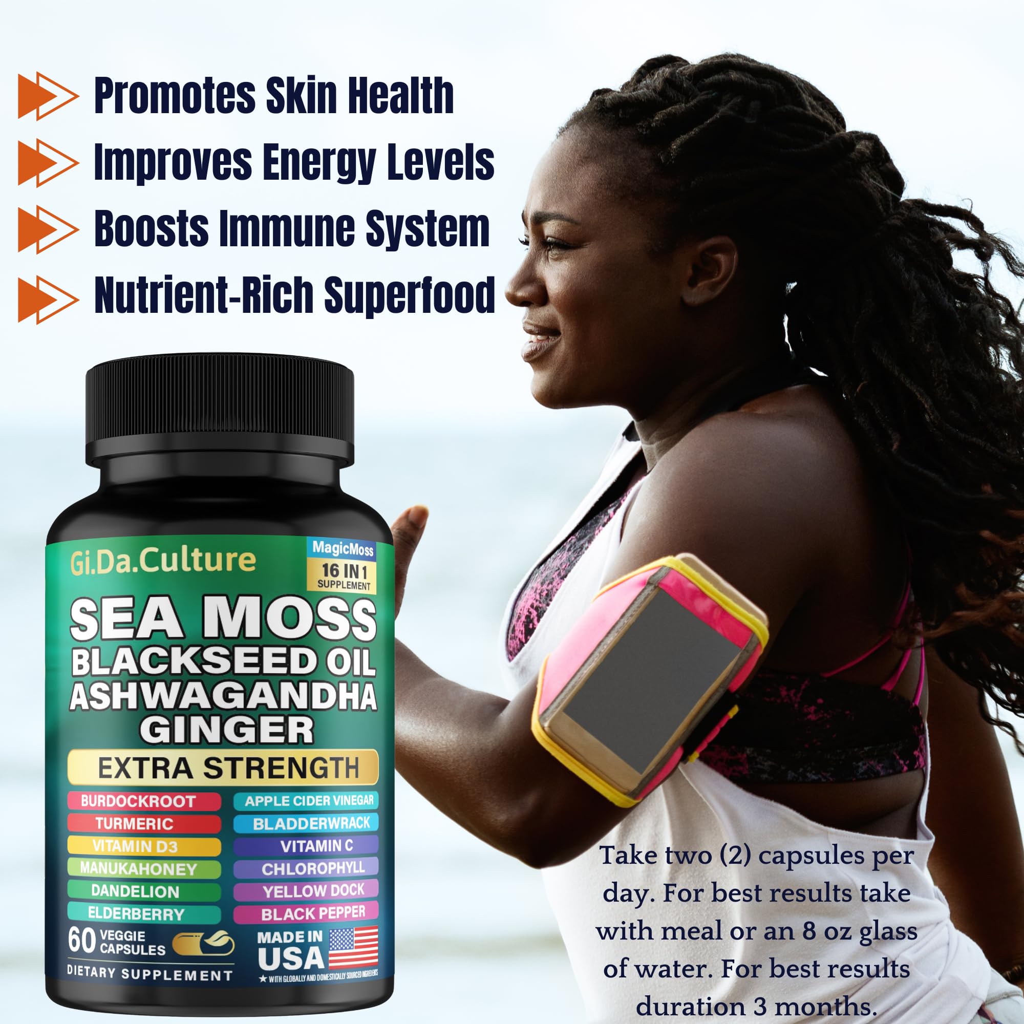 Gi.Da.Culture Sea Moss Capsules with nature background