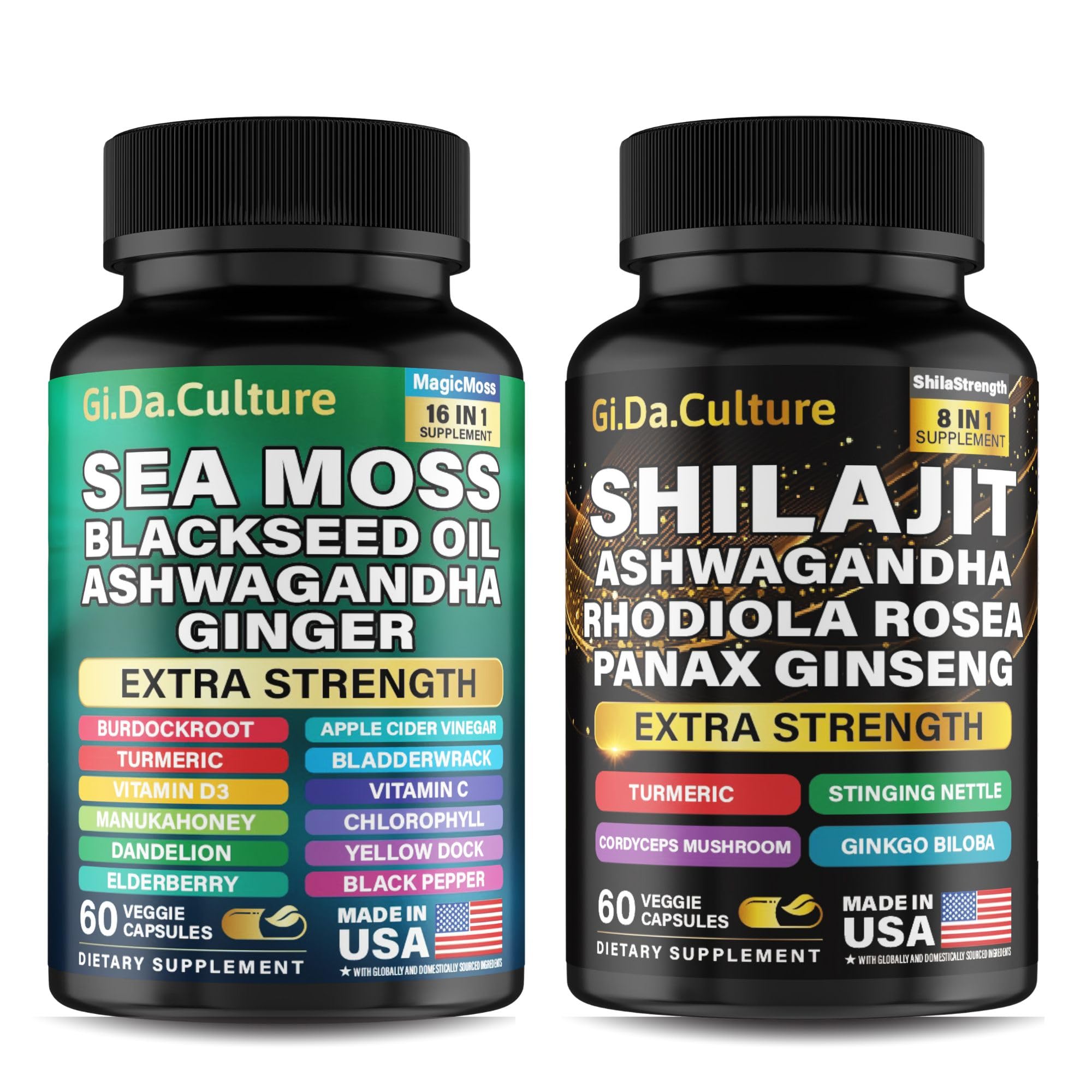 Gi.Da.Culture Shilajit and Sea Moss capsules front view