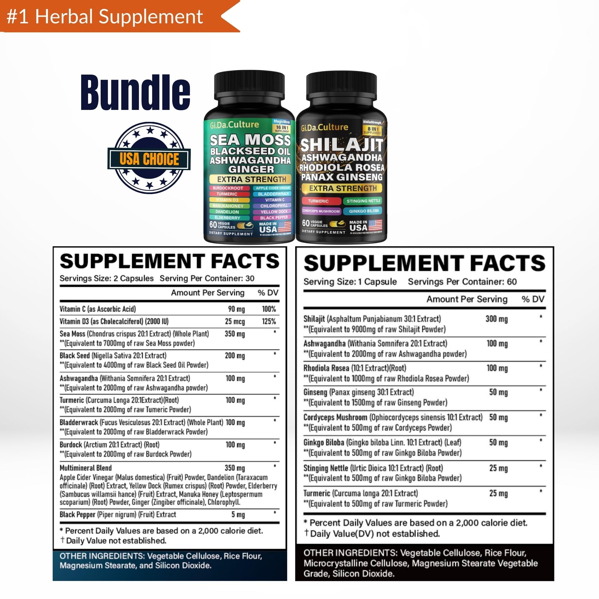 Gi.Da.Culture Shilajit and Sea Moss capsules with natural ingredients