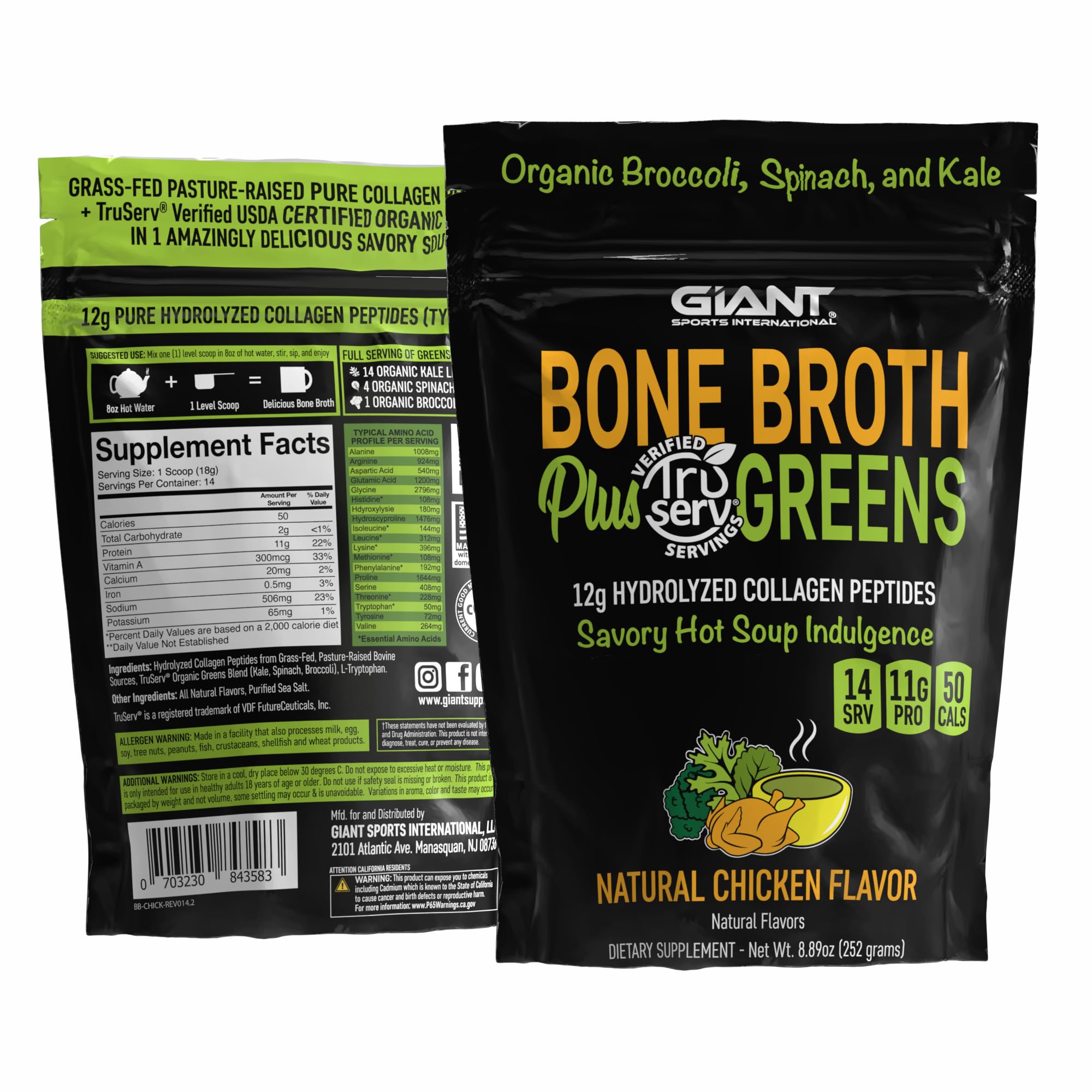 Giant Sports International Bone Broth Plus Greens nutritional information