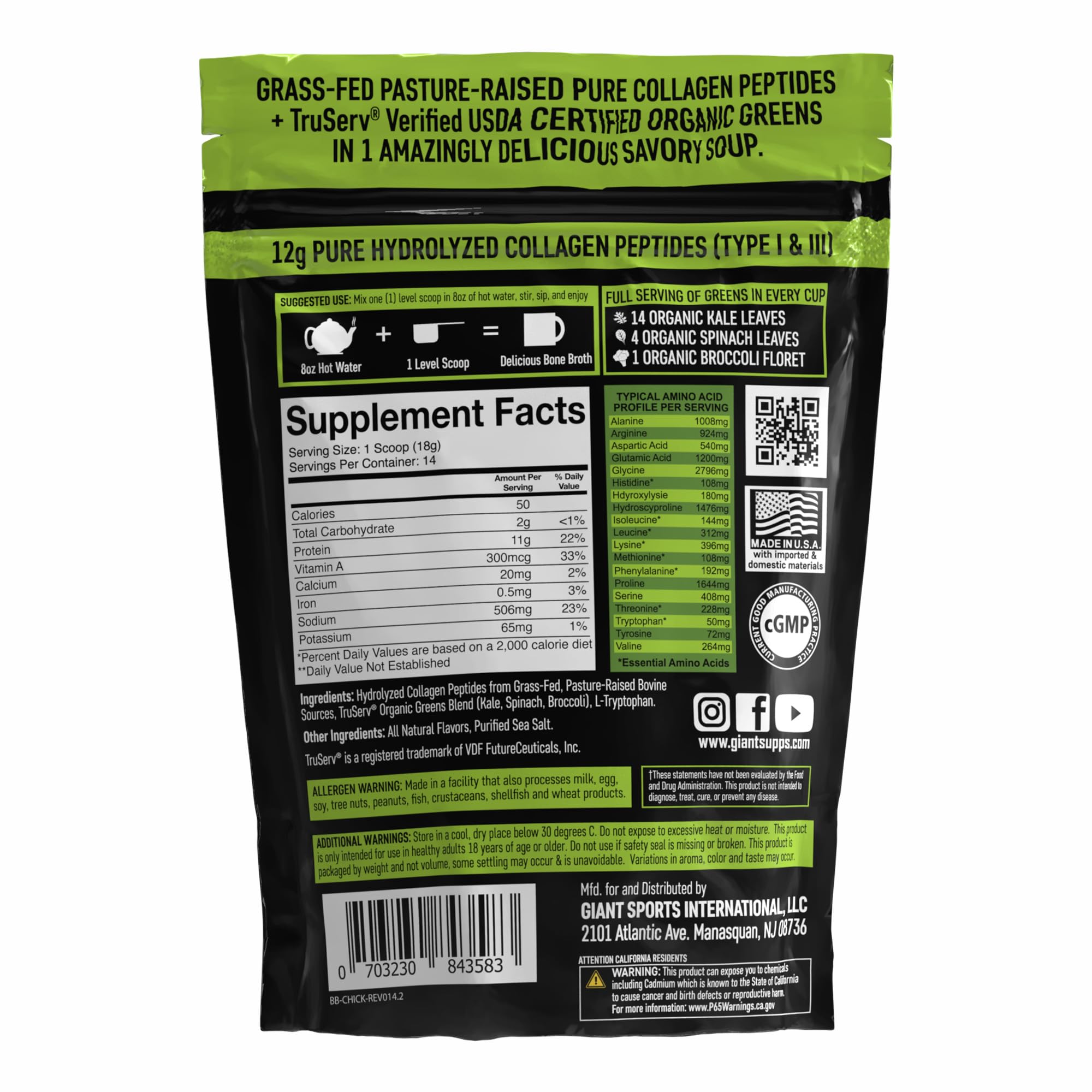 Giant Sports International Bone Broth Plus Greens scoop