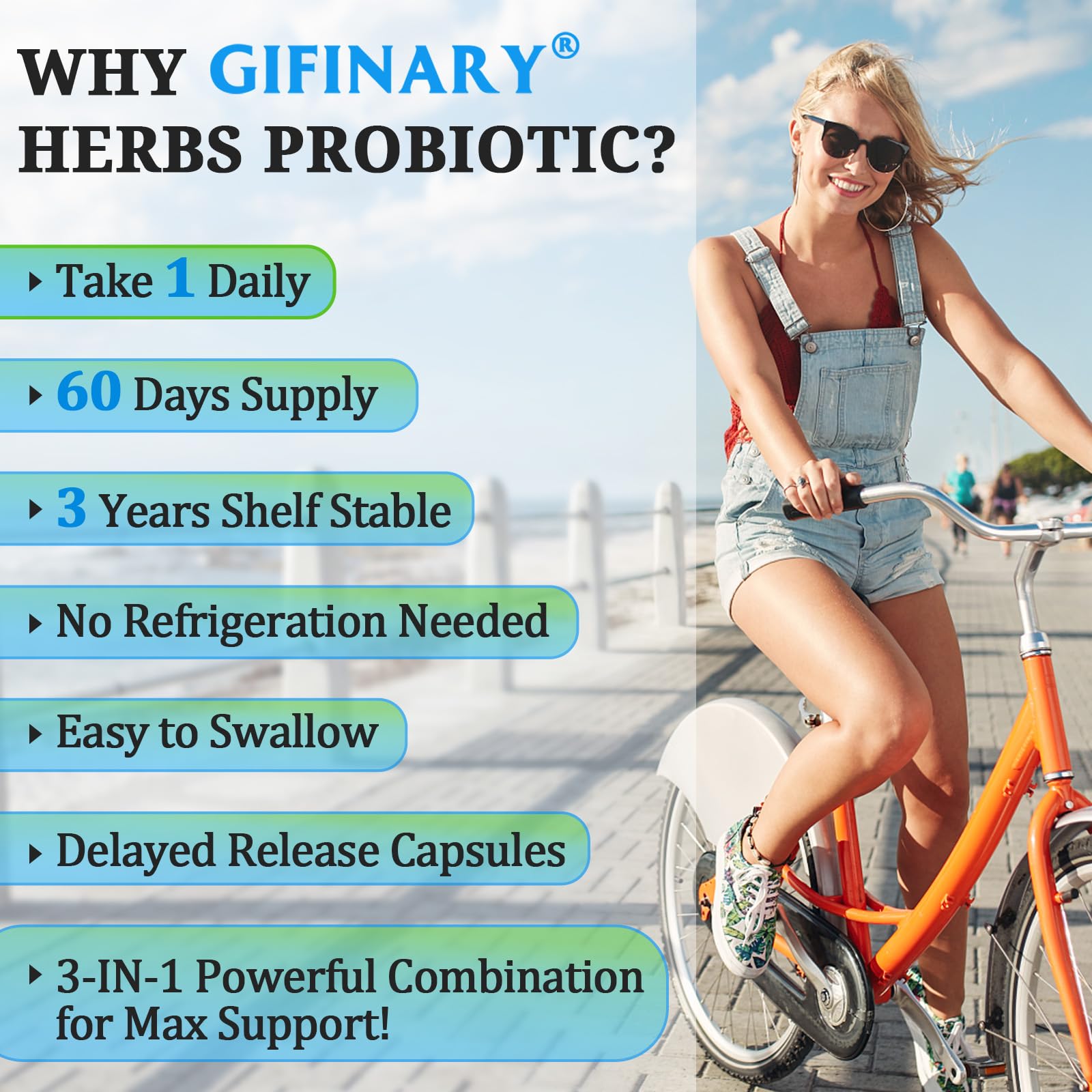 Gifinary Once Daily Probiotics 300 Billion CFU 60 Capsules bottle with label
