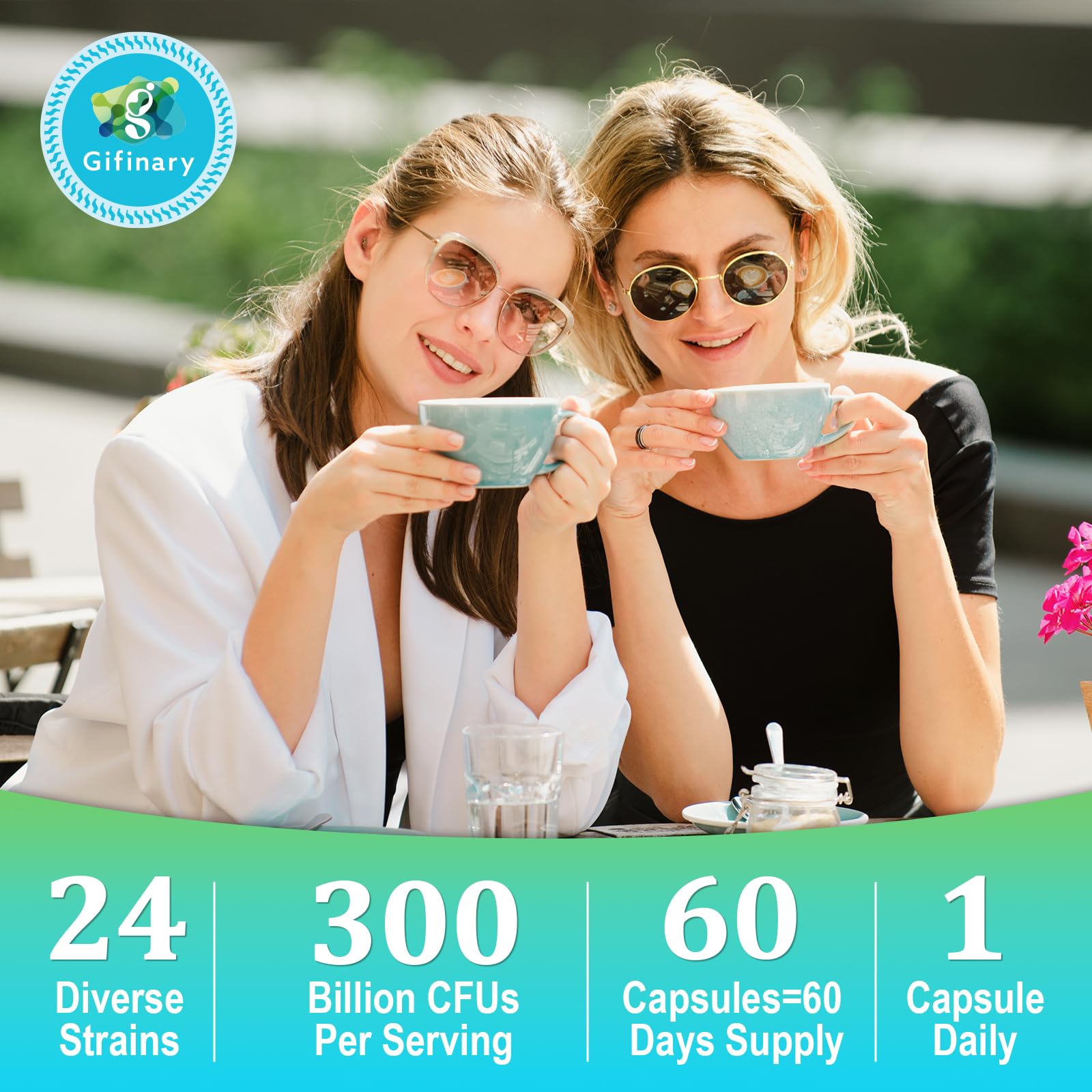 Gifinary Once Daily Probiotics 300 Billion CFU 60 Capsules with measuring spoon