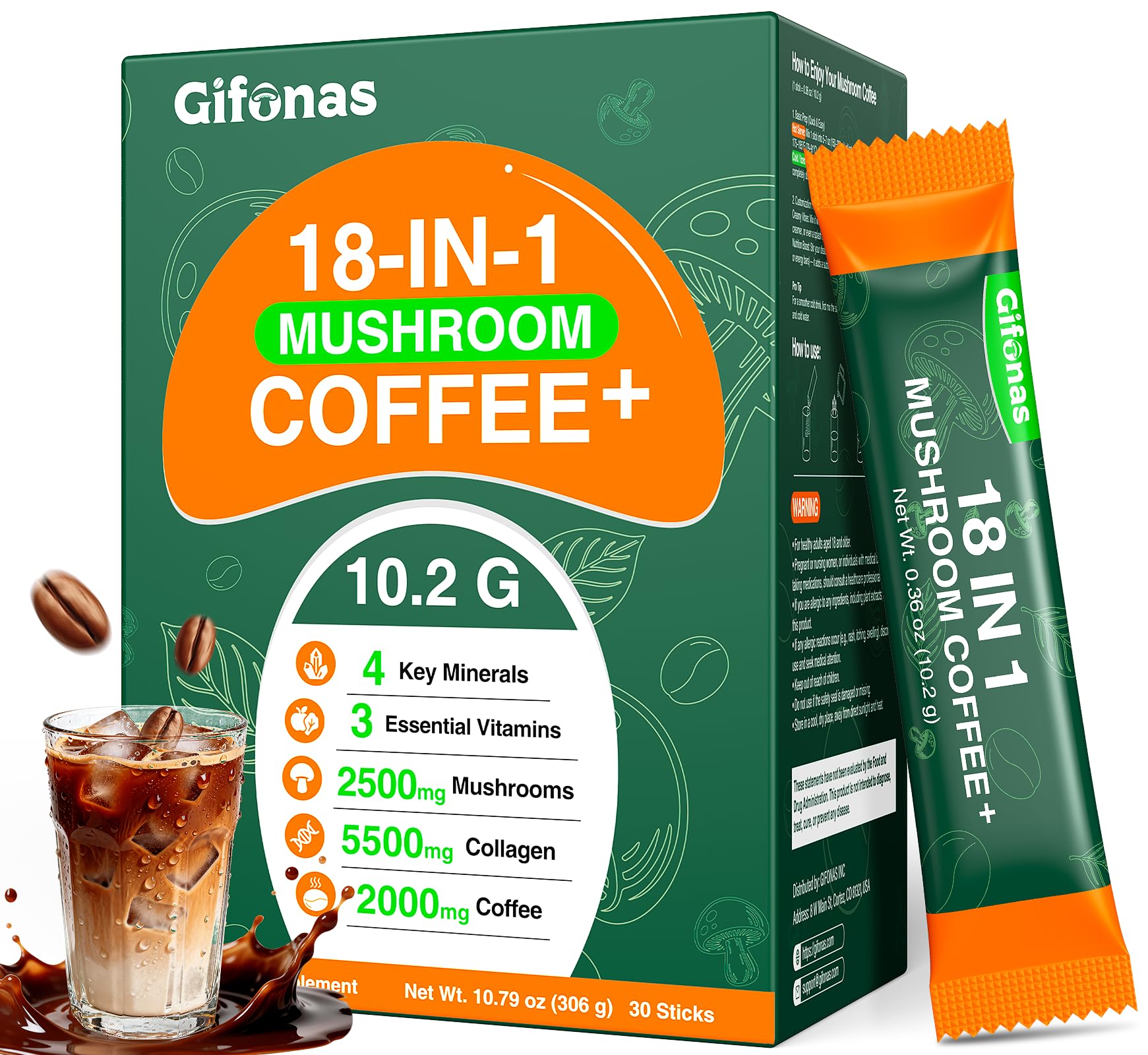 gifonas Mushroom Coffee 18-in-1 box front view