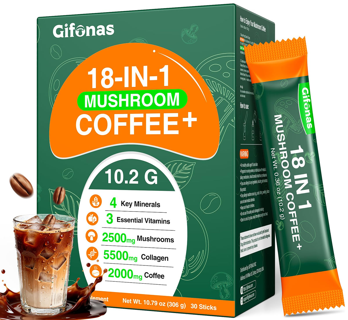 gifonas Mushroom Coffee 18-in-1 box front view