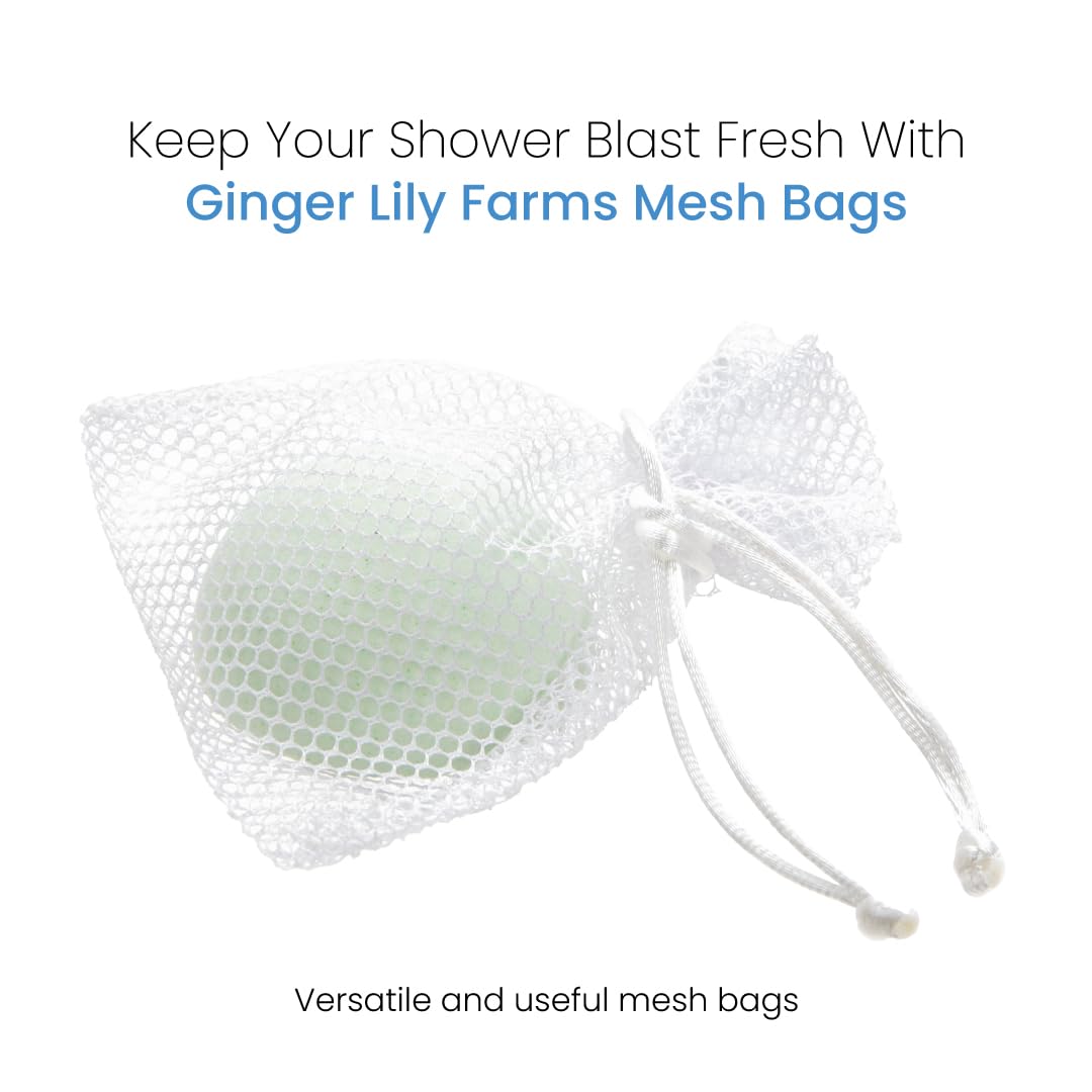 Ginger Lily Farms Shower Blast Mesh Bag filled with bath essentials