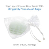 Ginger Lily Farms Shower Blast Mesh Bag filled with bath essentials