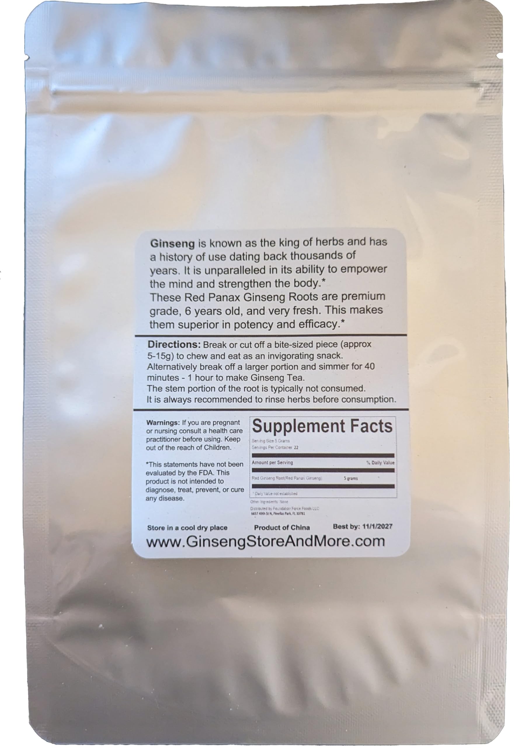 GinsengStoreAndMore Red Panax Ginseng nutritional information