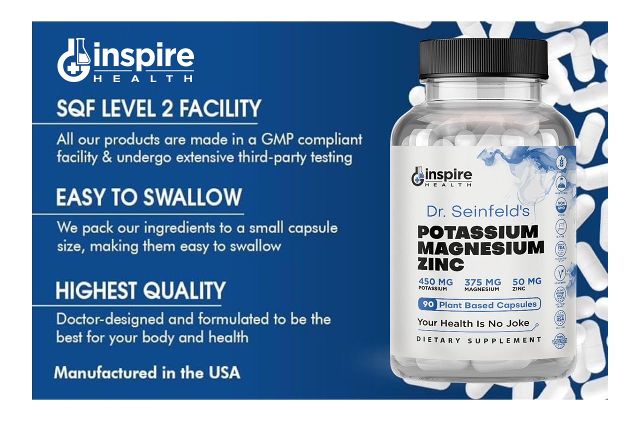 GINSPIRE NUTRITION Potassium Magnesium Zinc Supplement 90 Capsules on a wooden table