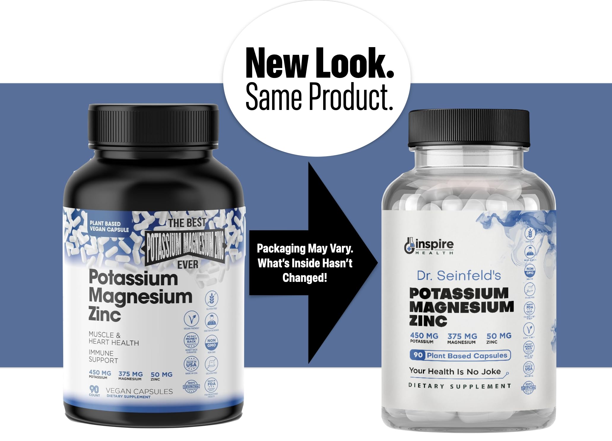 GINSPIRE NUTRITION Potassium Magnesium Zinc Supplement 90 Capsules side view