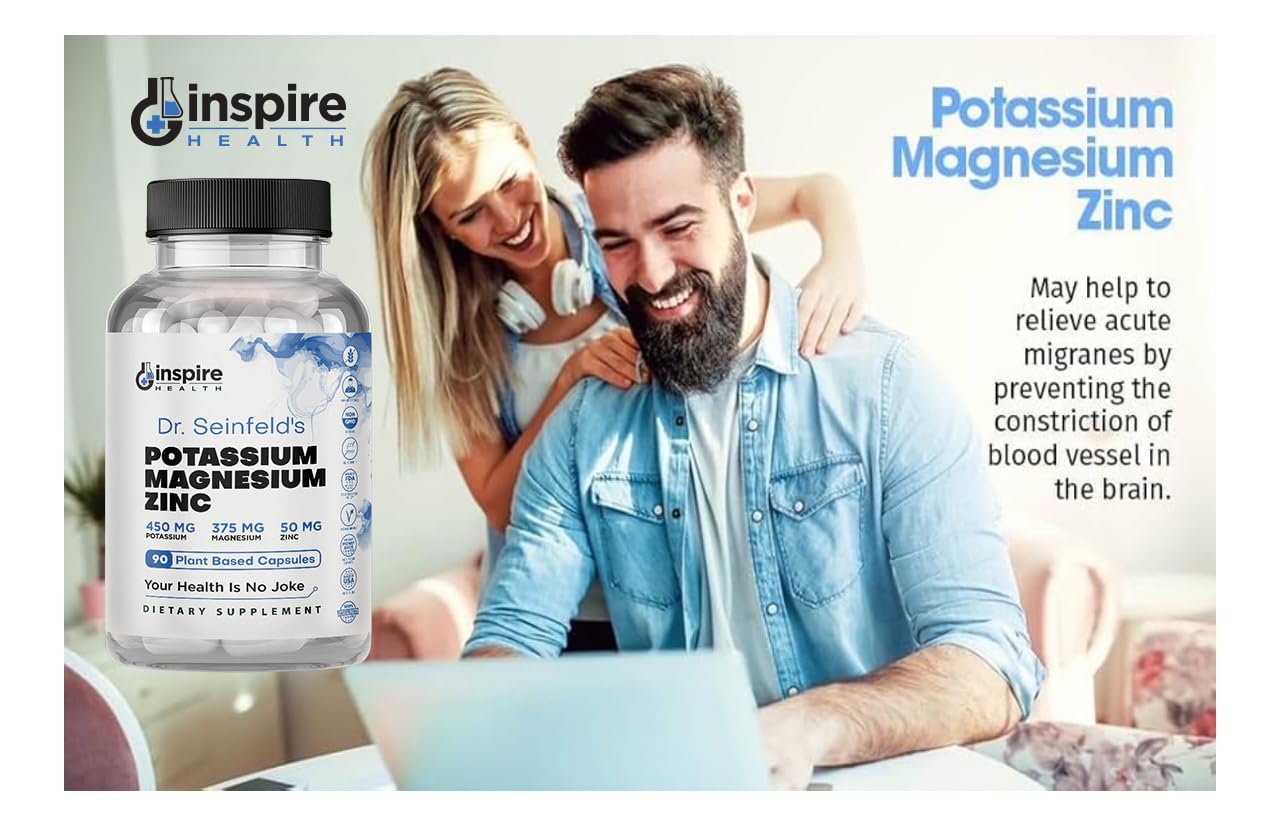 GINSPIRE NUTRITION Potassium Magnesium Zinc Supplement 90 Capsules with dosage instructions