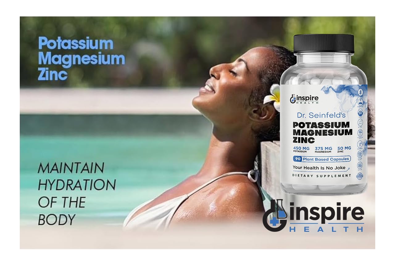 GINSPIRE NUTRITION Potassium Magnesium Zinc Supplement 90 Capsules with ingredients list
