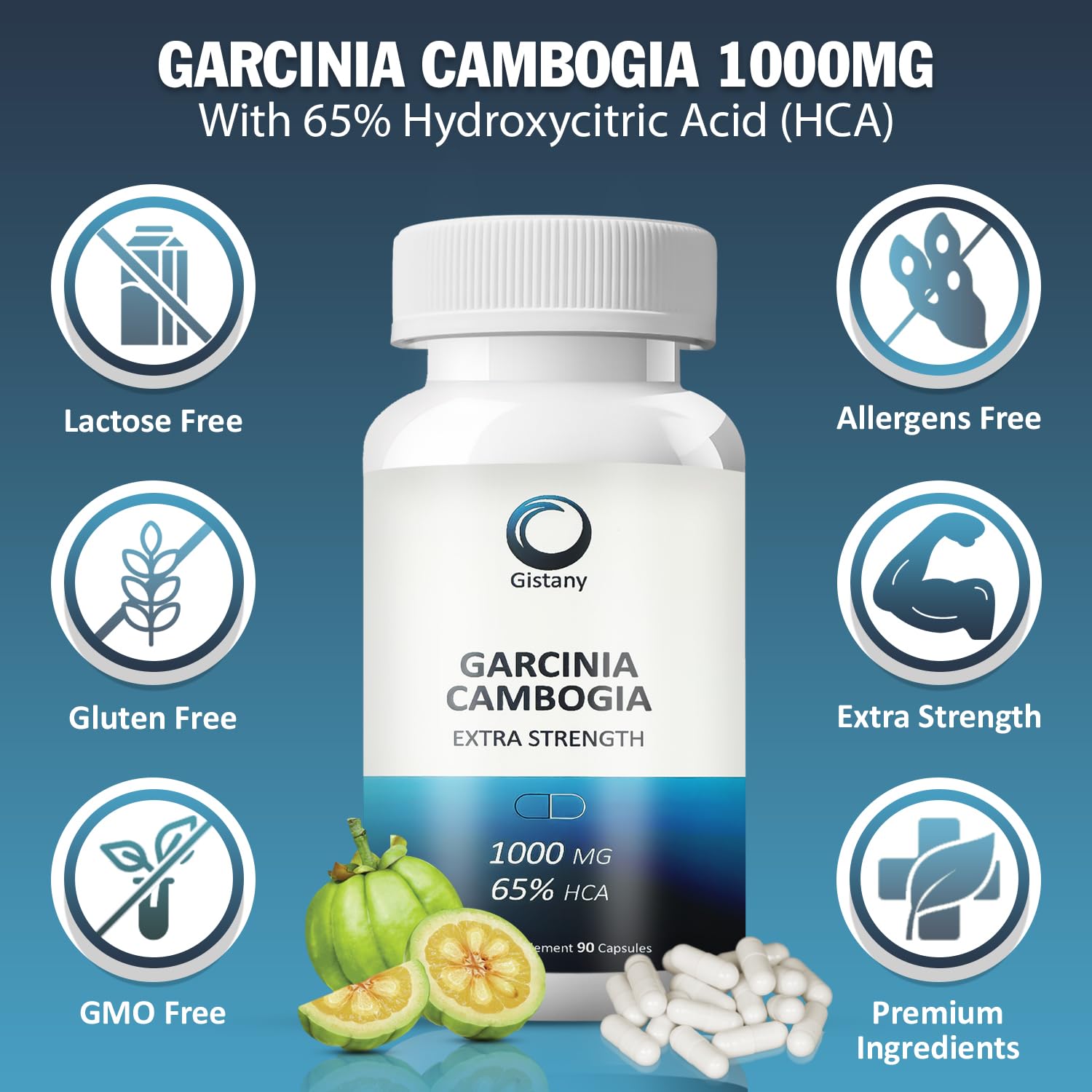 Gistany Garcinia Cambogia supplement bottle side view