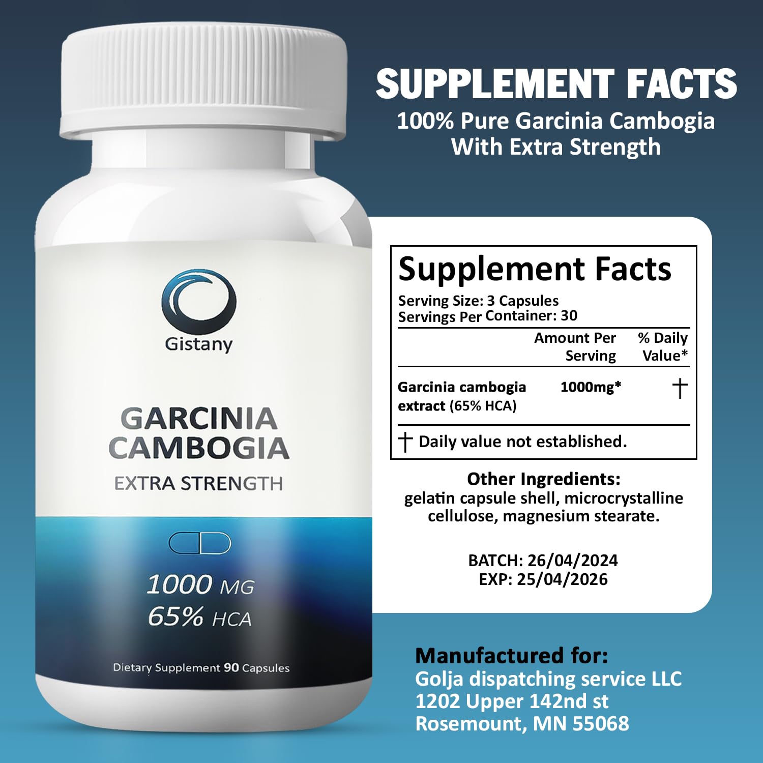 Gistany Garcinia Cambogia supplement with measuring spoon