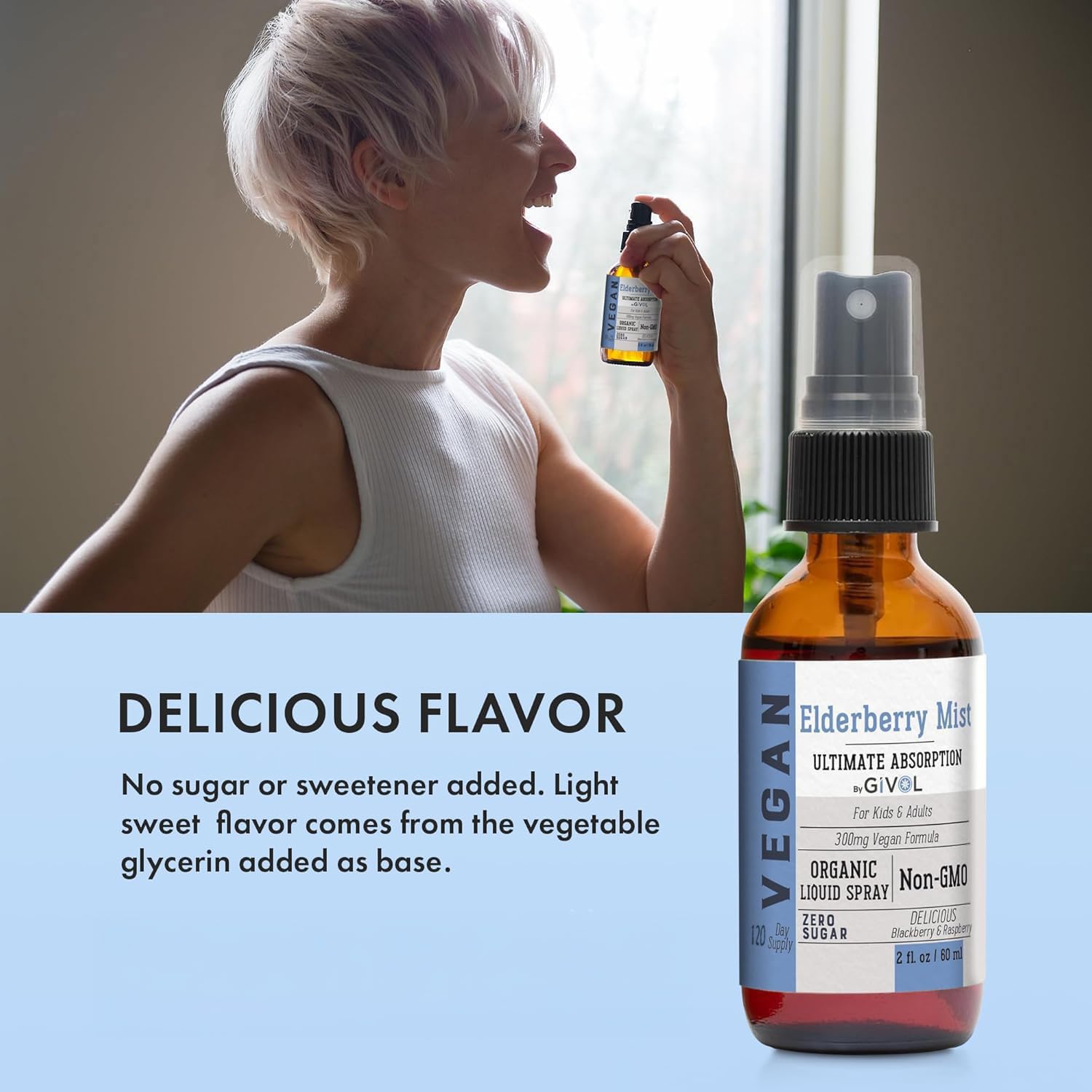 GIVOL Liquid Elderberry Spray 300mg ingredients close-up