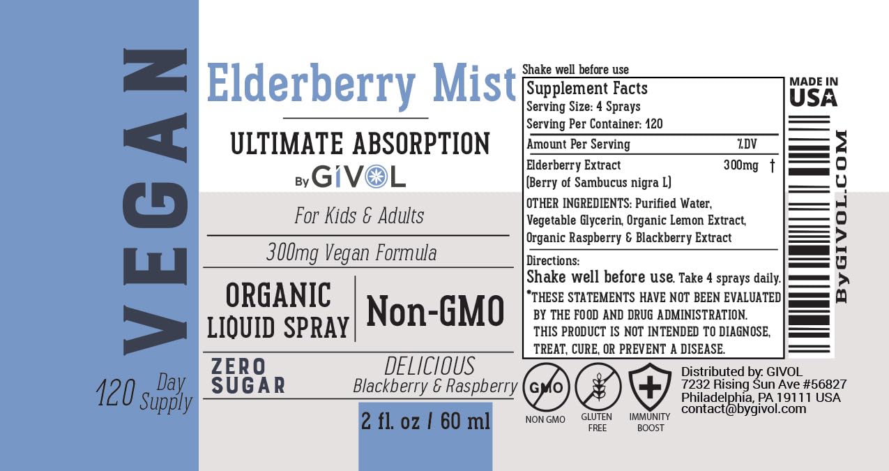 GIVOL Liquid Elderberry Spray 300mg mist application