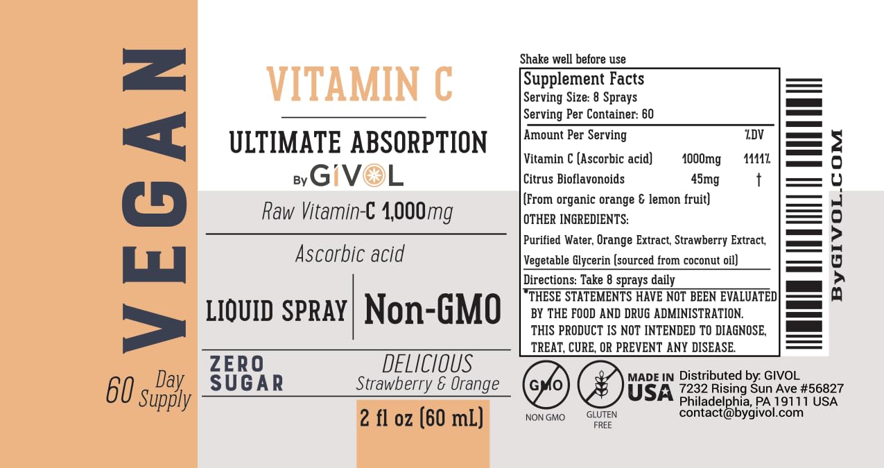 GIVOL Liquid Vitamin C Spray 1000mg with fruit background