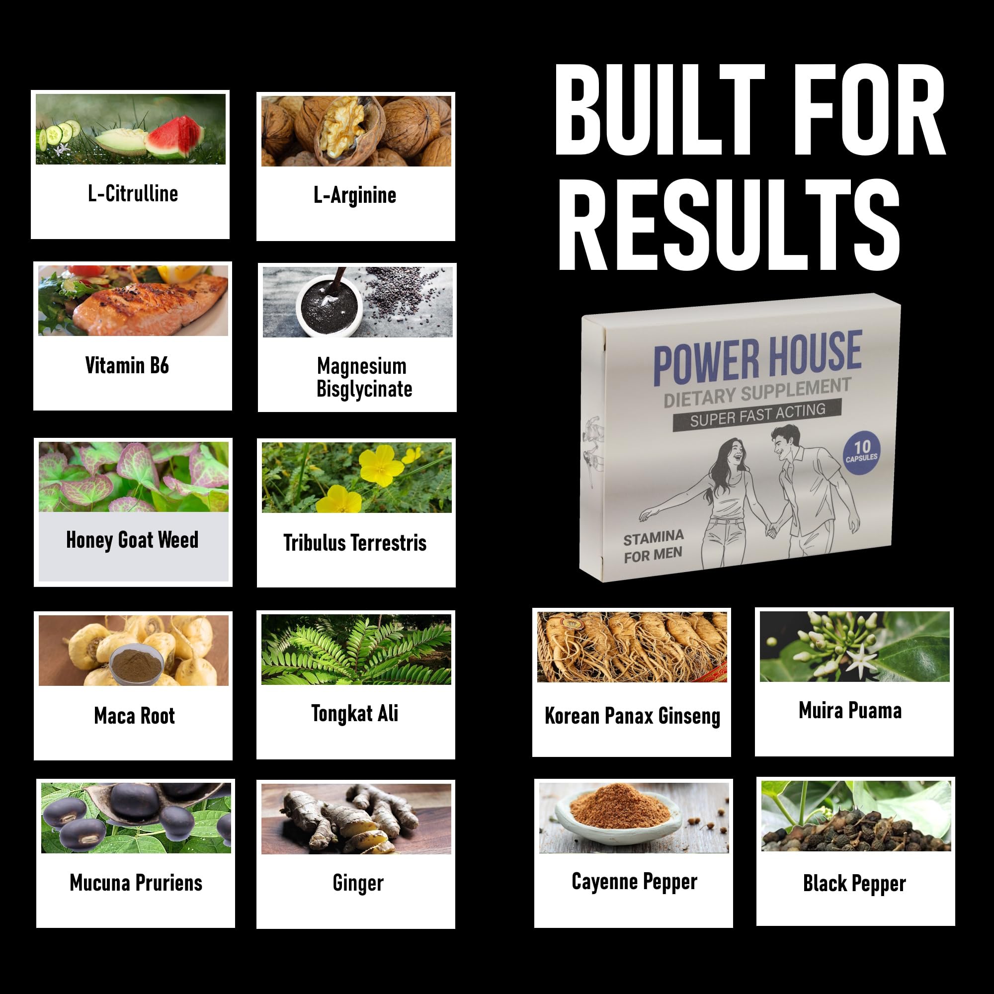 GLADTON Power House Male Stamina Supplement 60 Capsules close-up of capsules