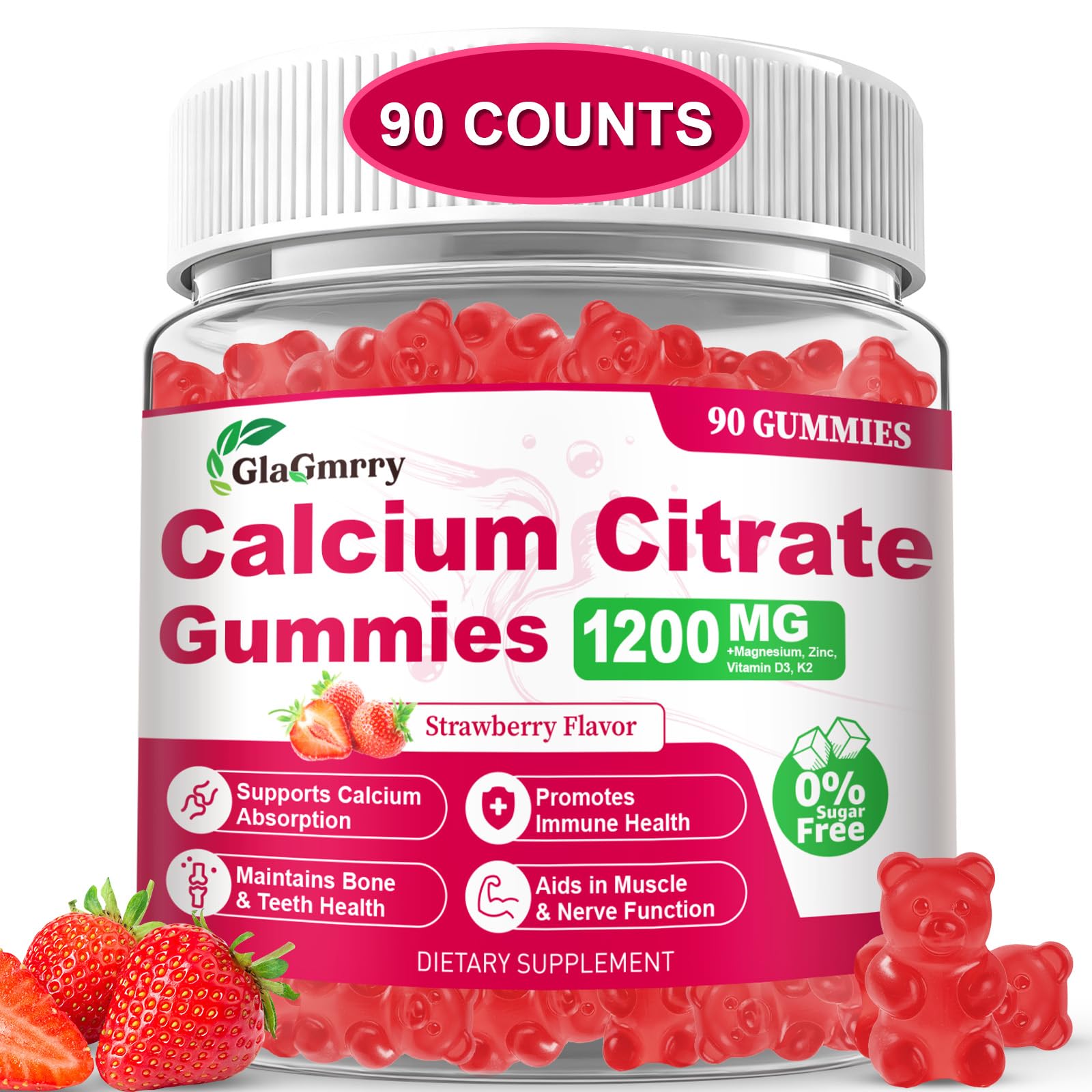 GlaGmrry Calcium Citrate Gummies front view with packaging
