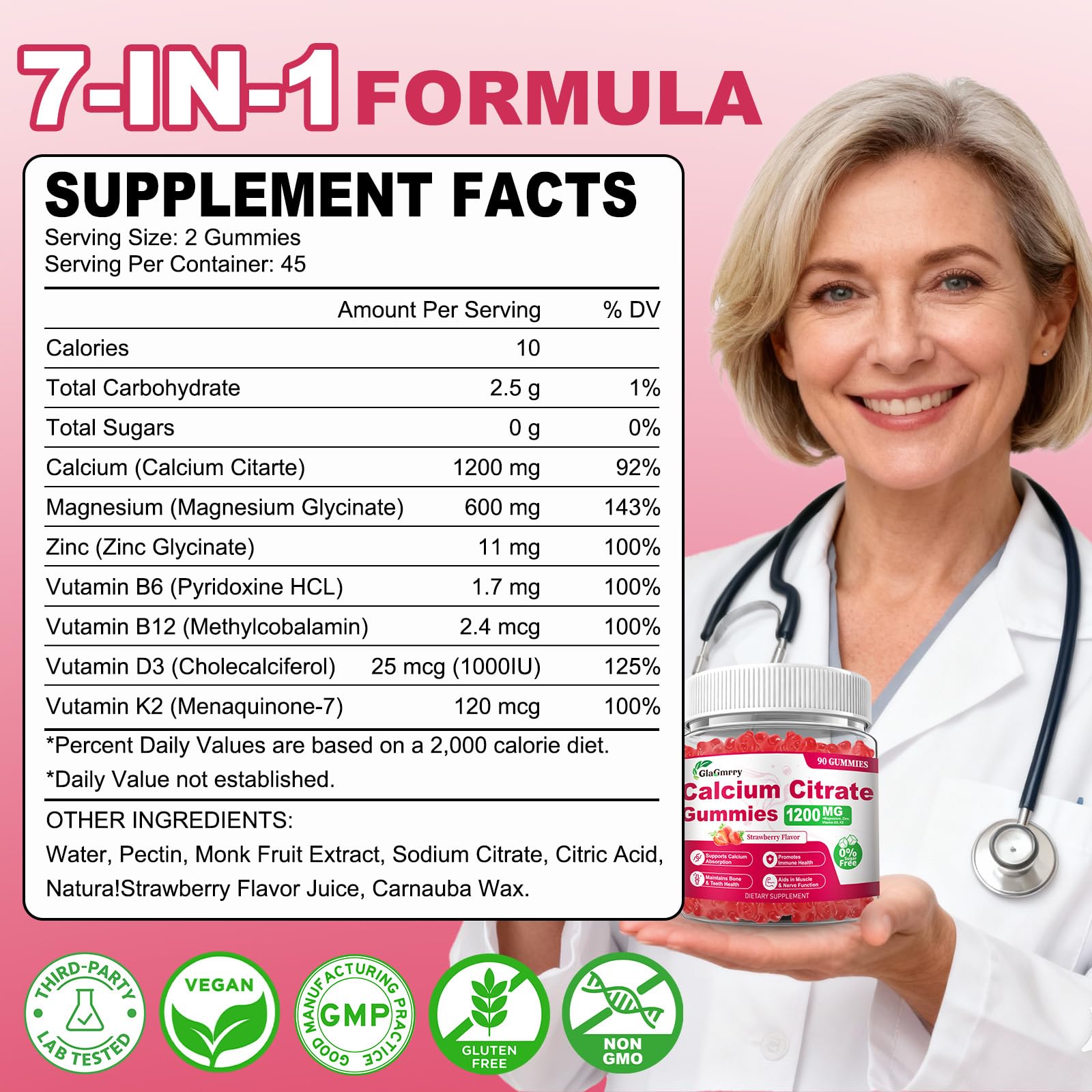 GlaGmrry Calcium Citrate Gummies with nutritional information