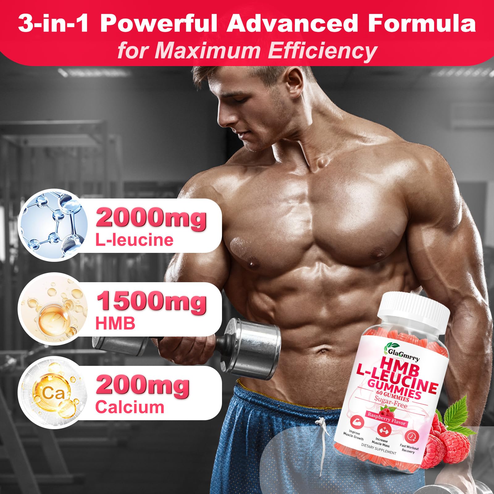 GlaGmrry HMB Gummies side view with nutritional information