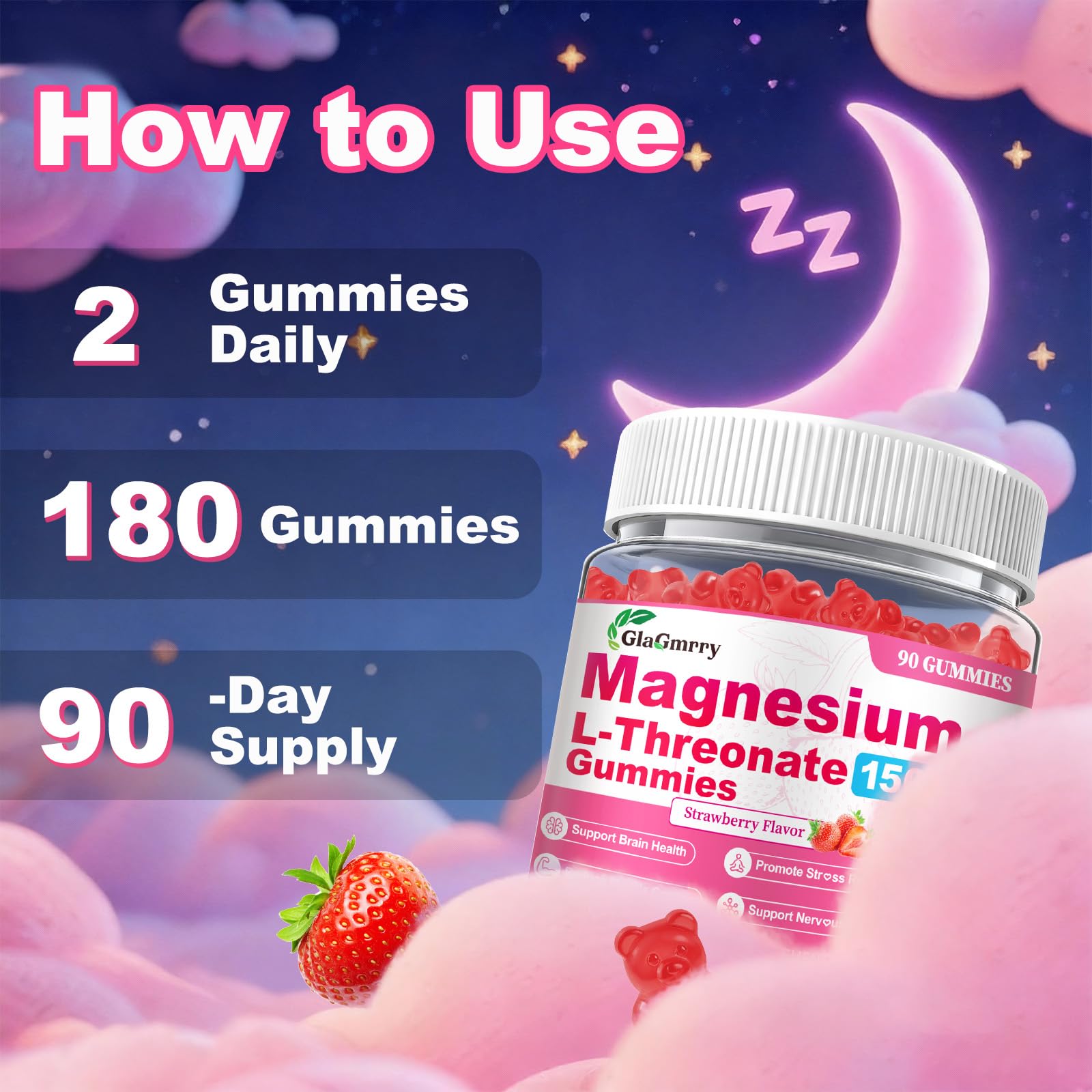 GlaGmrry Magnesium L-Threonate Gummies close-up of gummies