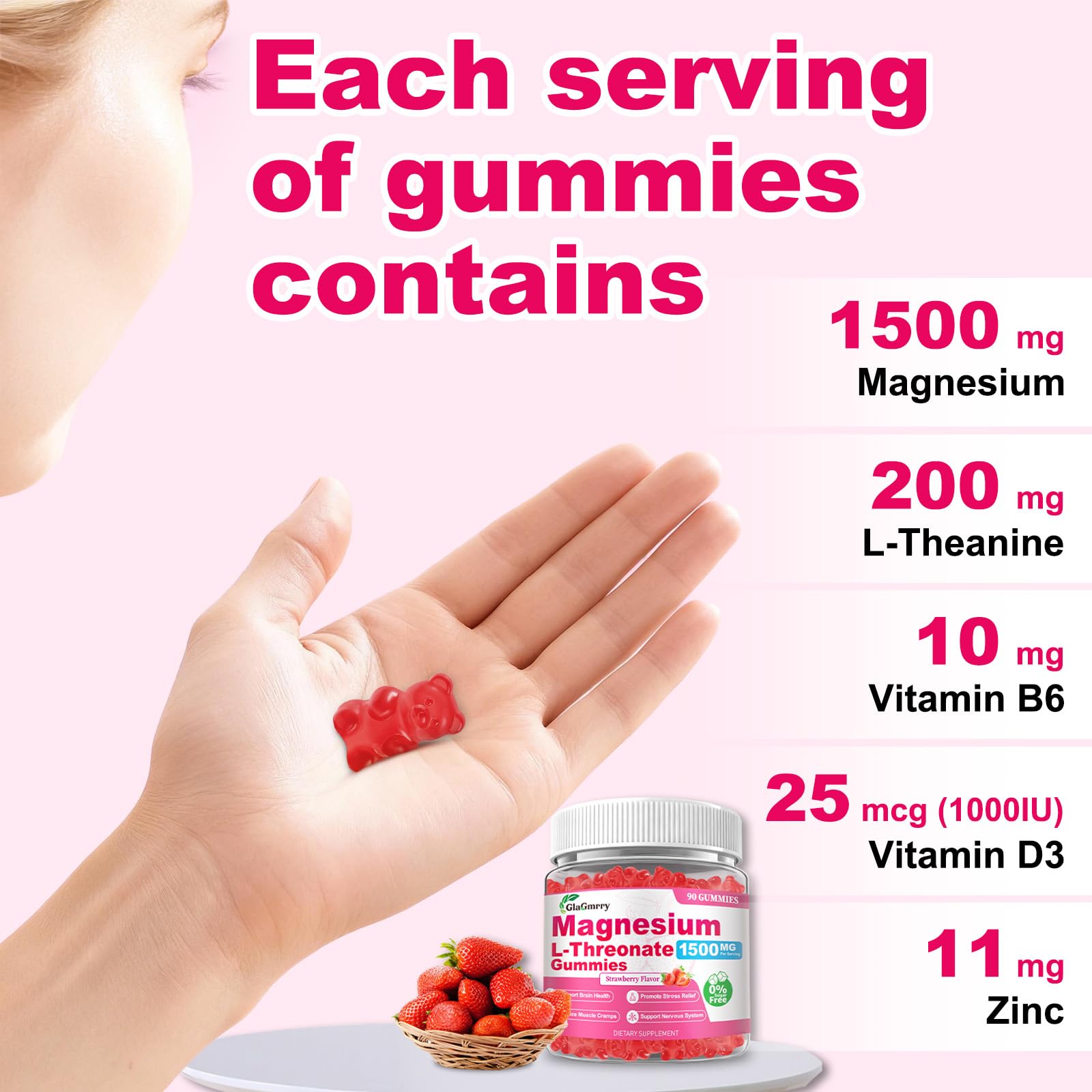 GlaGmrry Magnesium L-Threonate Gummies jar with lid open