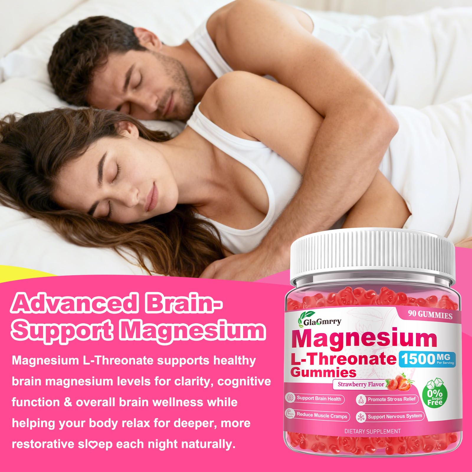 GlaGmrry Magnesium L-Threonate Gummies on a kitchen counter