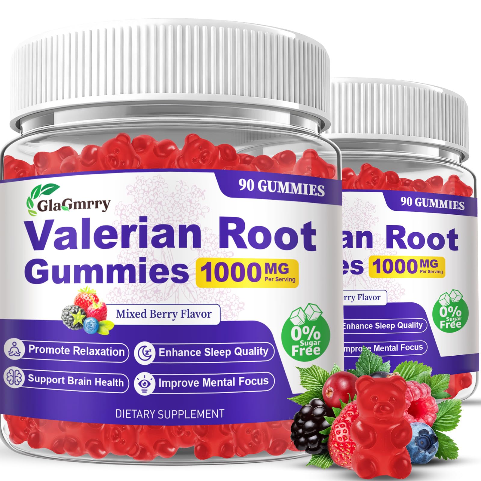 GlaGmrry Valerian Root Gummies 60 count bottle front view