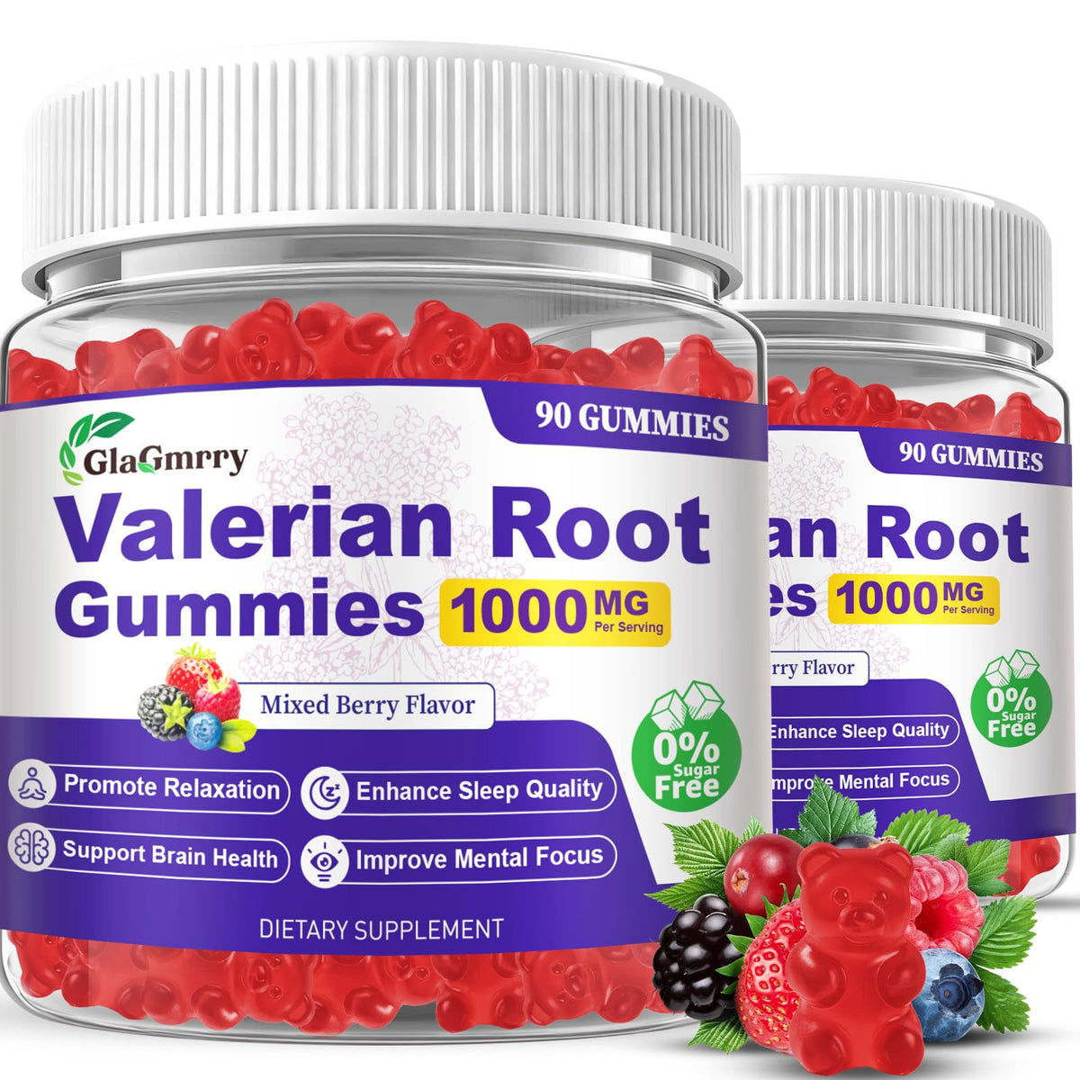 GlaGmrry Valerian Root Gummies 60 count bottle front view