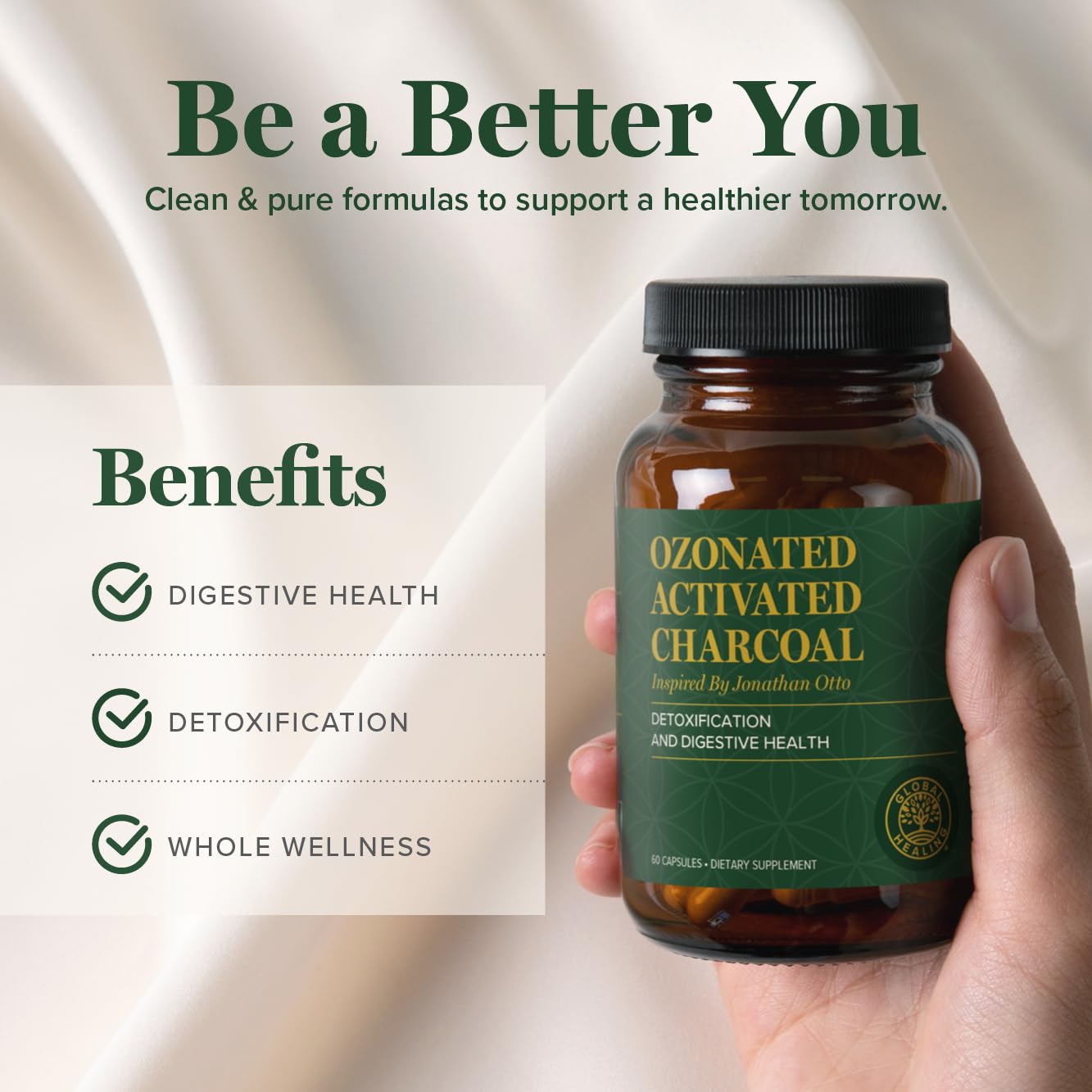 Global Healing Center Activated Charcoal Tablets ingredients close-up