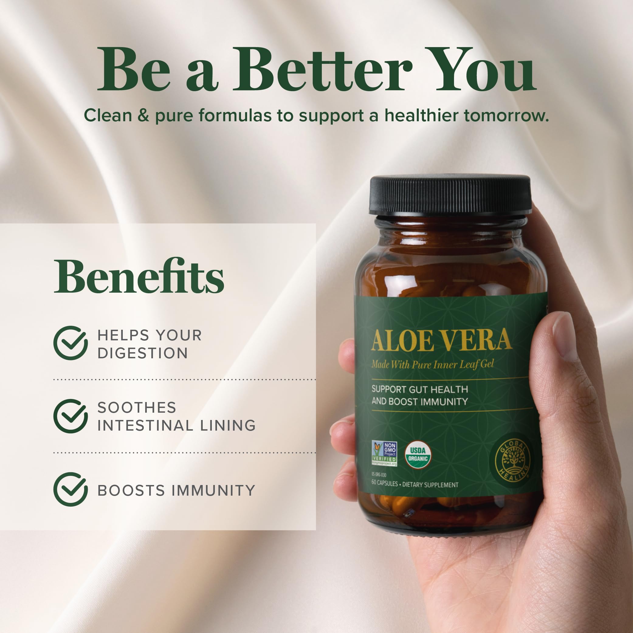 Global Healing Center Aloe Vera capsules side view