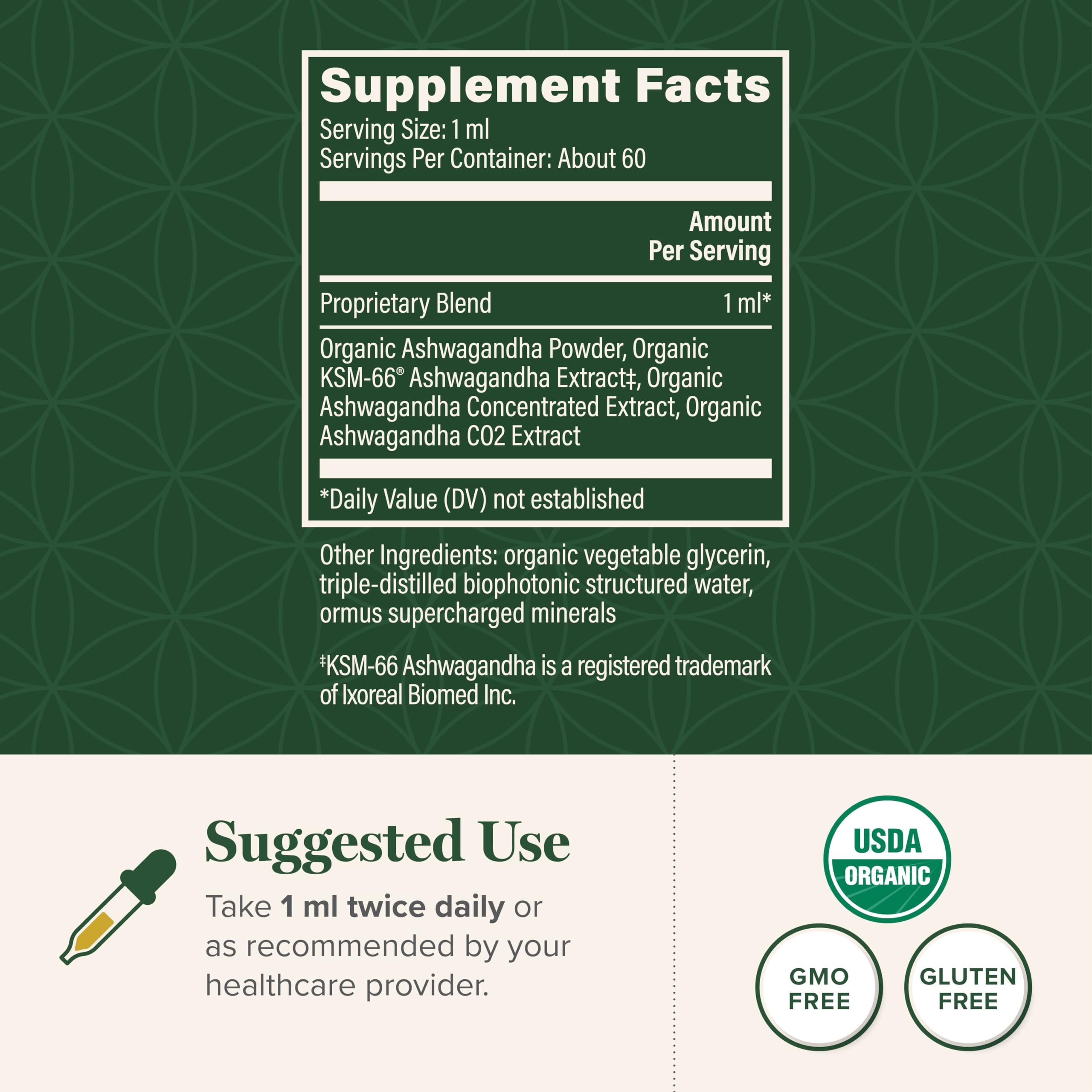 Global Healing Center Ashwagandha Drops side view showing label