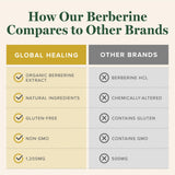 Global Healing Center Berberine 1200mg capsules on a wooden table