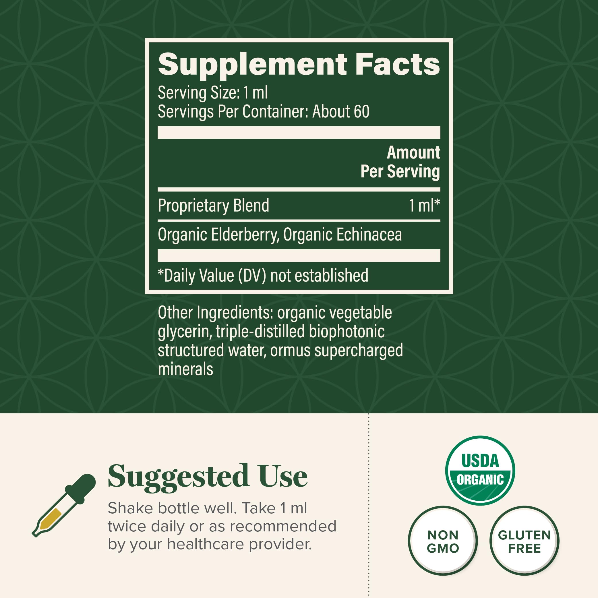 Global Healing Center Elderberry & Echinacea Liquid Tincture bottle side view