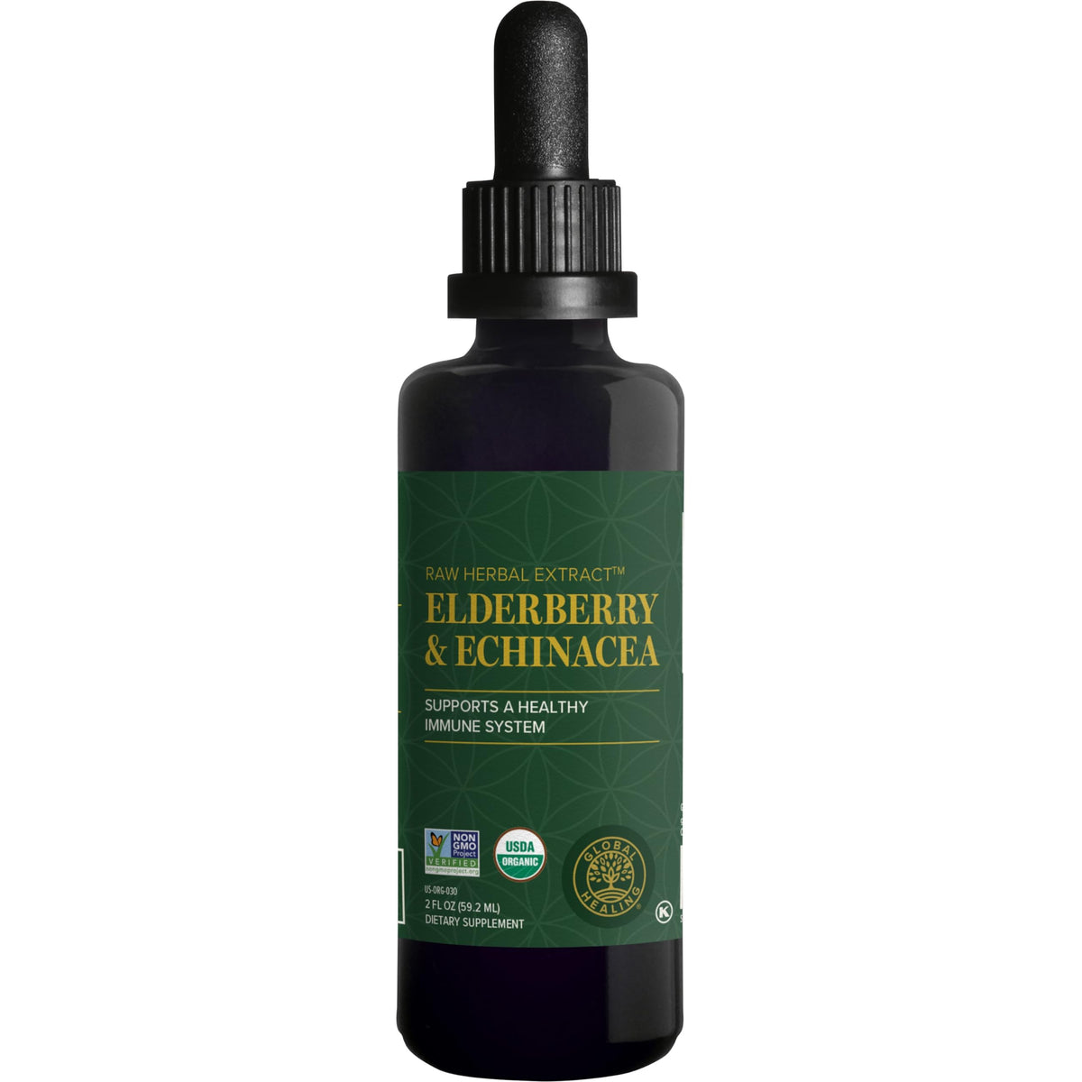 Global Healing Center Elderberry & Echinacea Liquid Tincture front view
