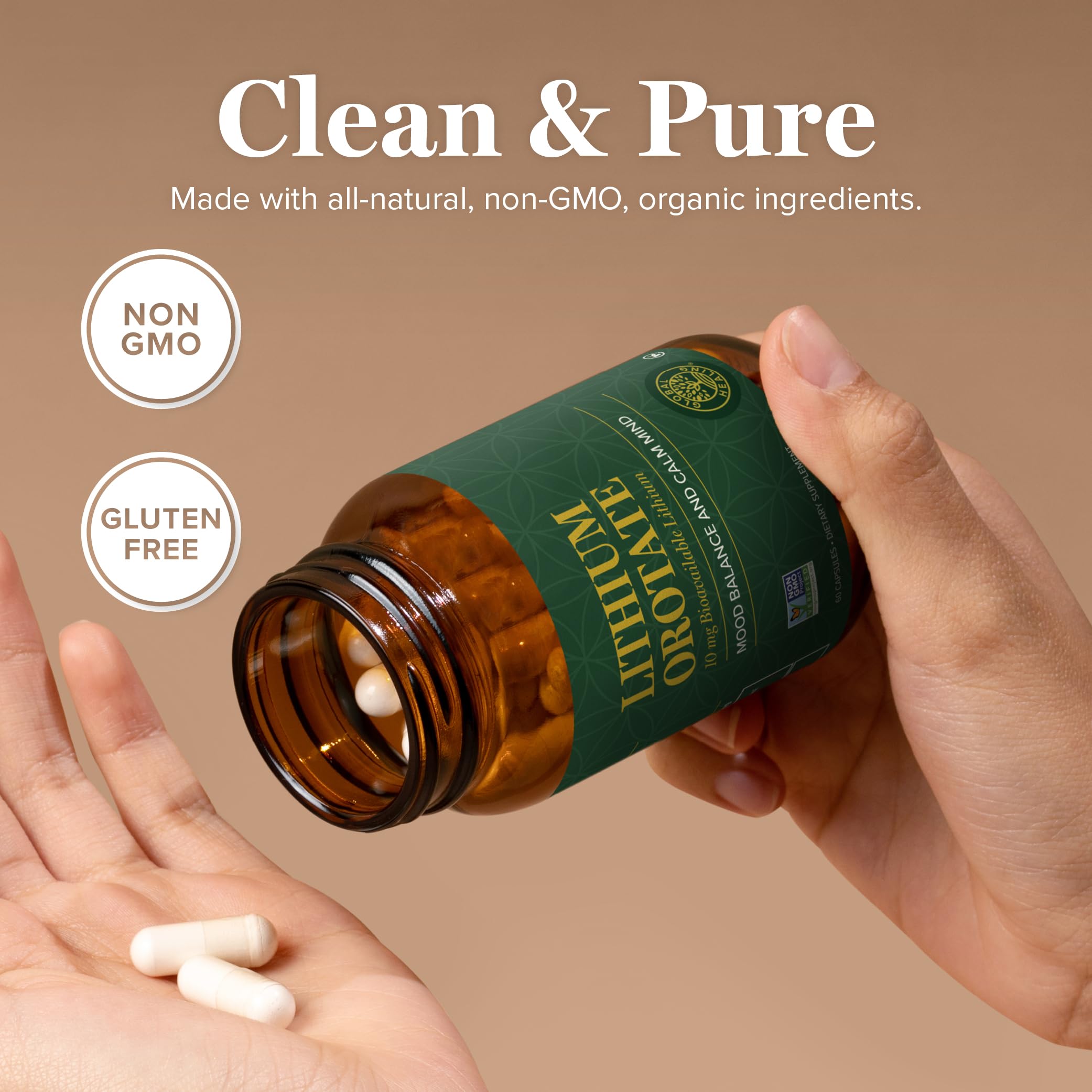Global Healing Center Lithium Orotate 10mg capsules with packaging