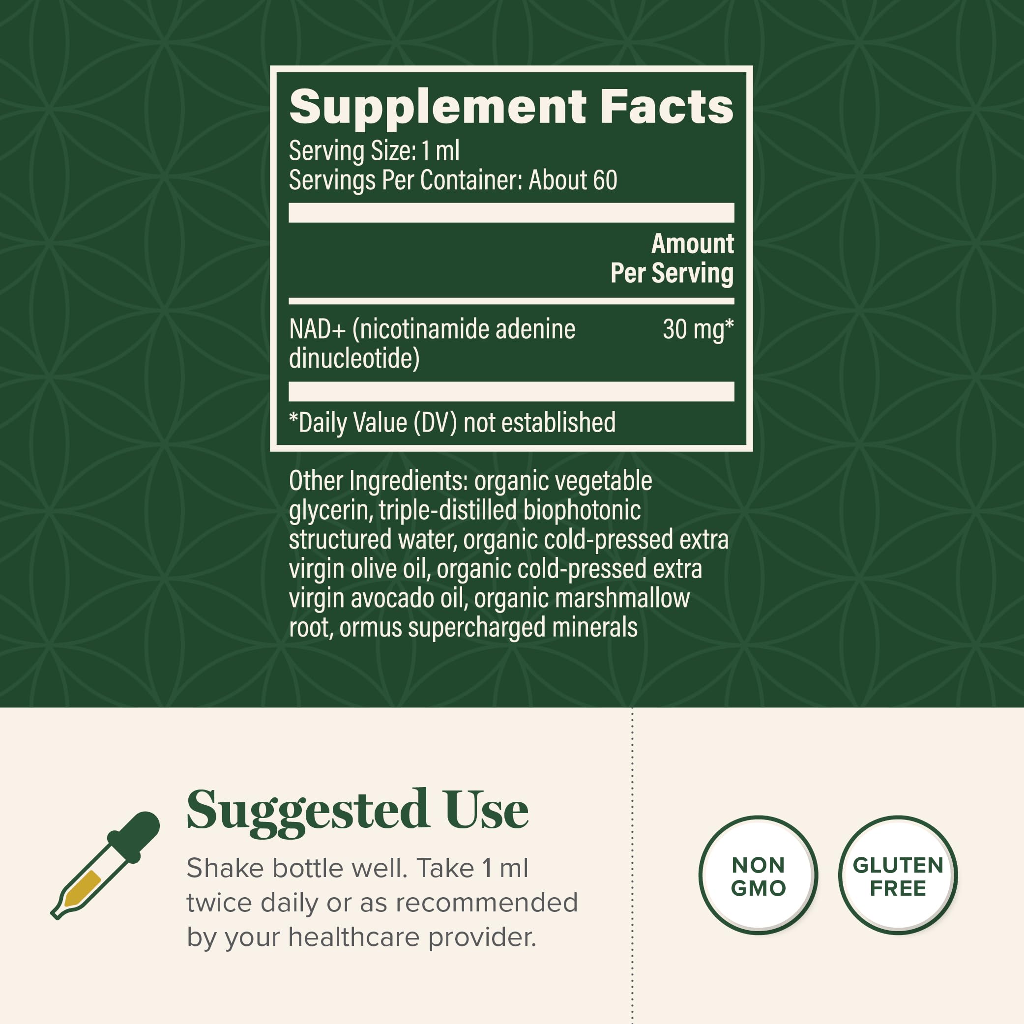Global Healing Center NAD+ Liquid Supplement label close-up