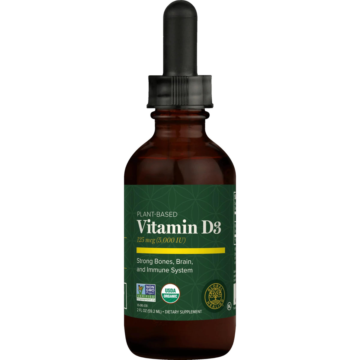 Global Healing Center Organic Vitamin D3 5000 IU Supplement front view