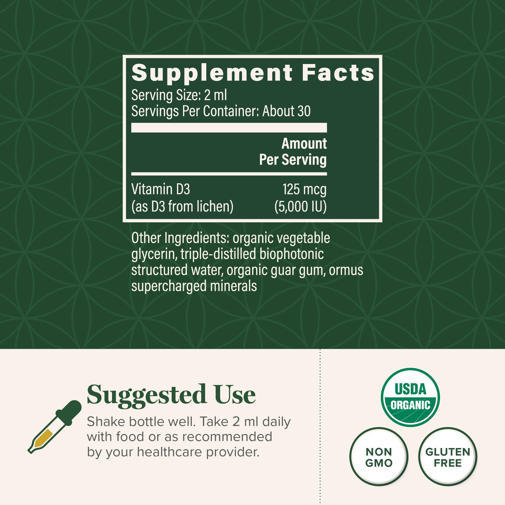 Global Healing Center Organic Vitamin D3 5000 IU Supplement ingredients list