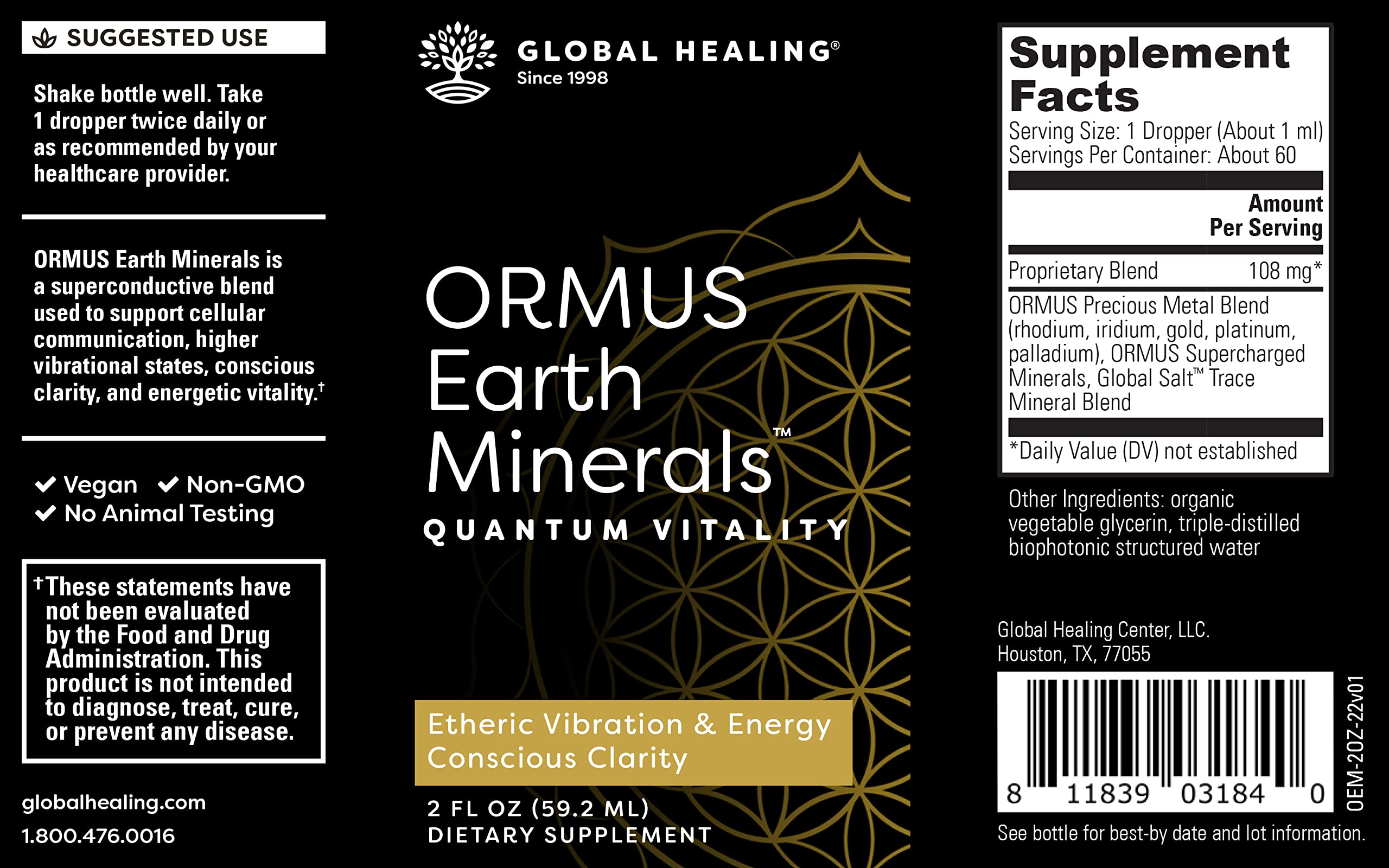 Global Healing Center ORMUS Earth Minerals 181g back view