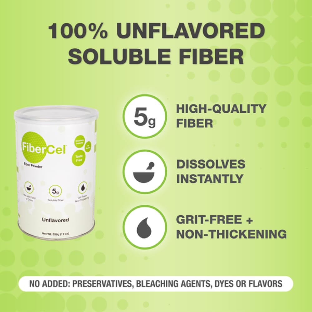 Global Health Products FiberCel Powder 12 oz can back view with nutrition facts