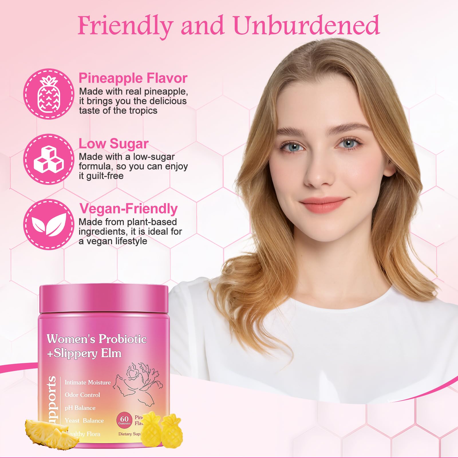 GlossLuxe Probiotic Gummies for Women on a table