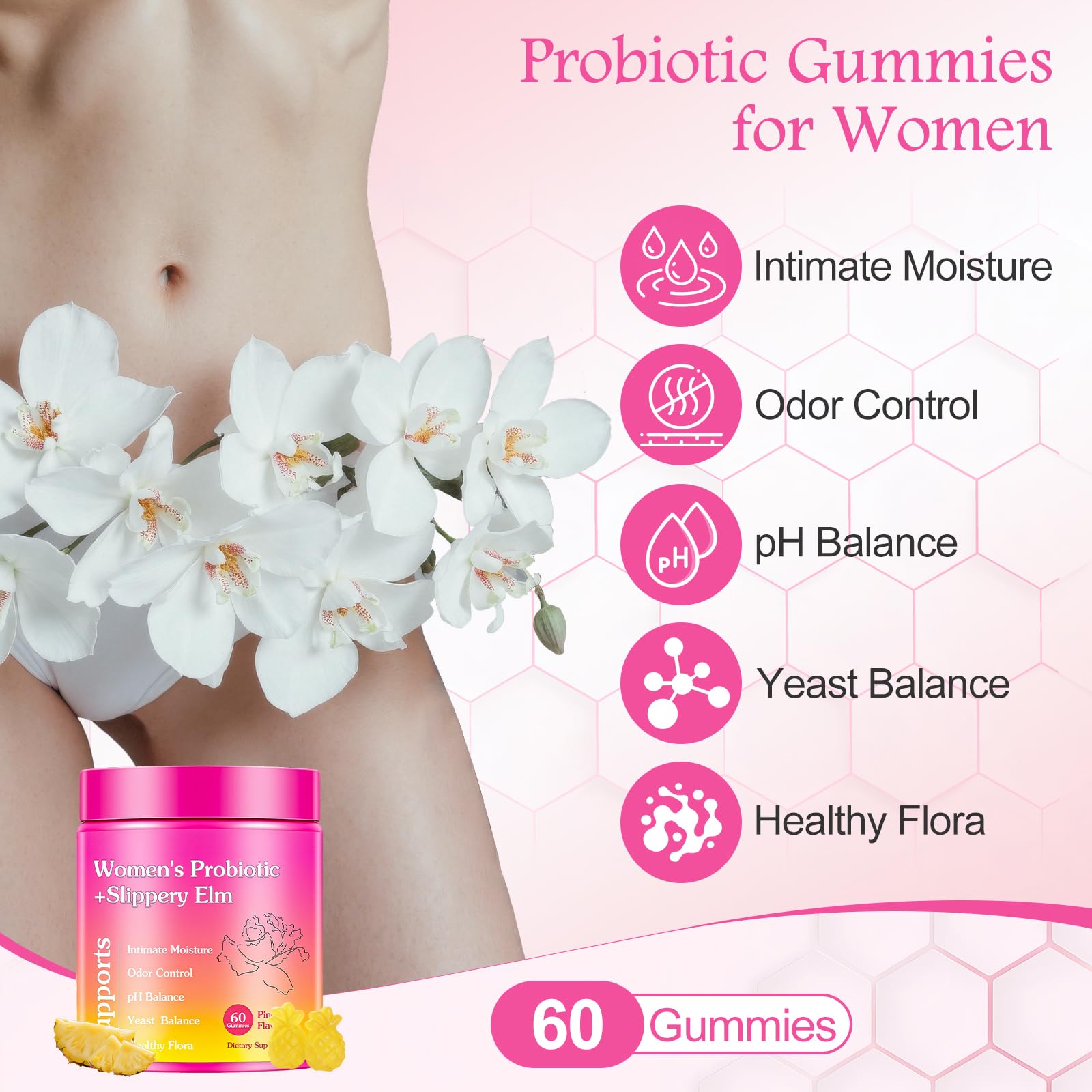 GlossLuxe Probiotic Gummies for Women side view