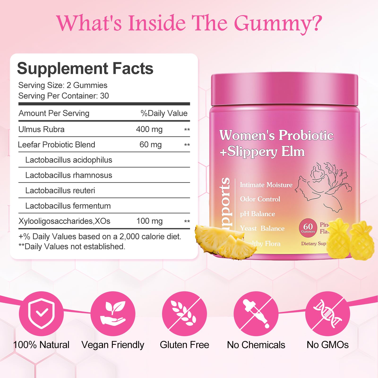 GlossLuxe Probiotic Gummies for Women tropical pineapple flavour