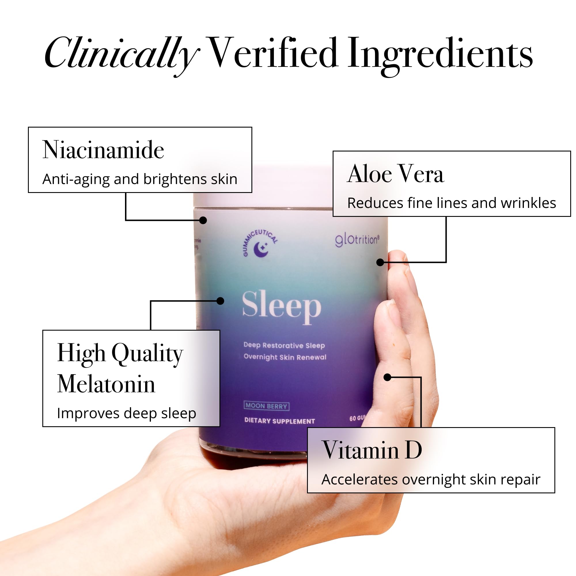 Glotrition Beauty Sleep Gummy showing ingredients list