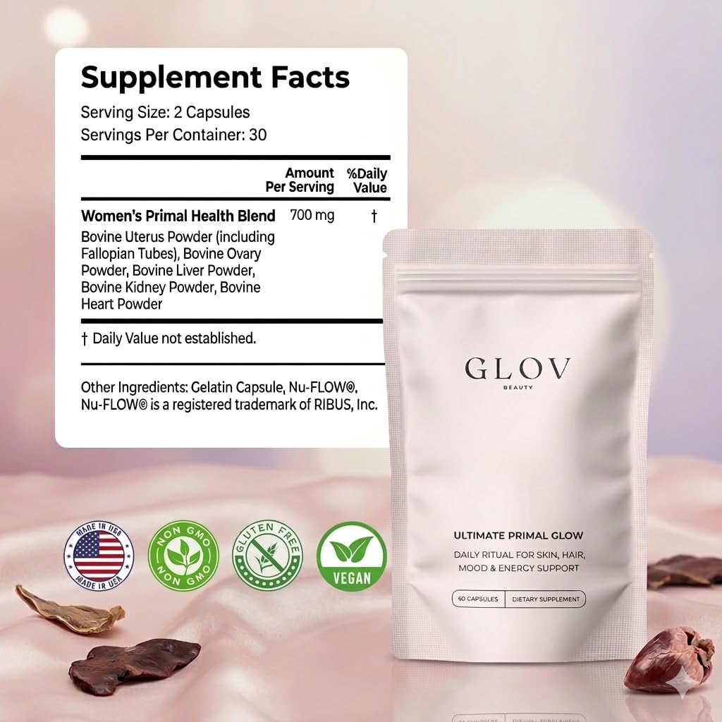 Glov Beauty Beef Liver Supplement for Women capsule close-up
