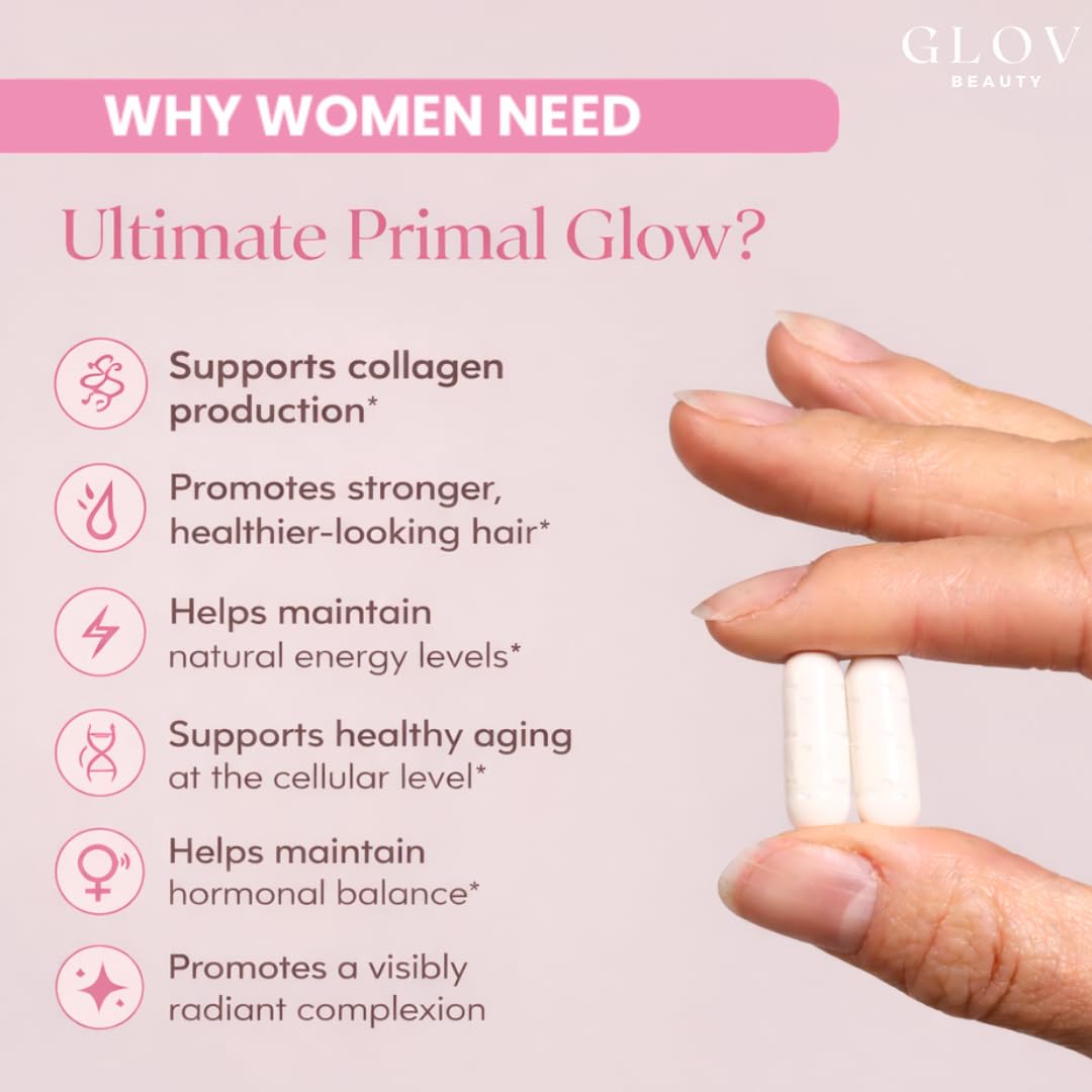 Glov Beauty Beef Liver Supplement for Women capsules on a wooden surface